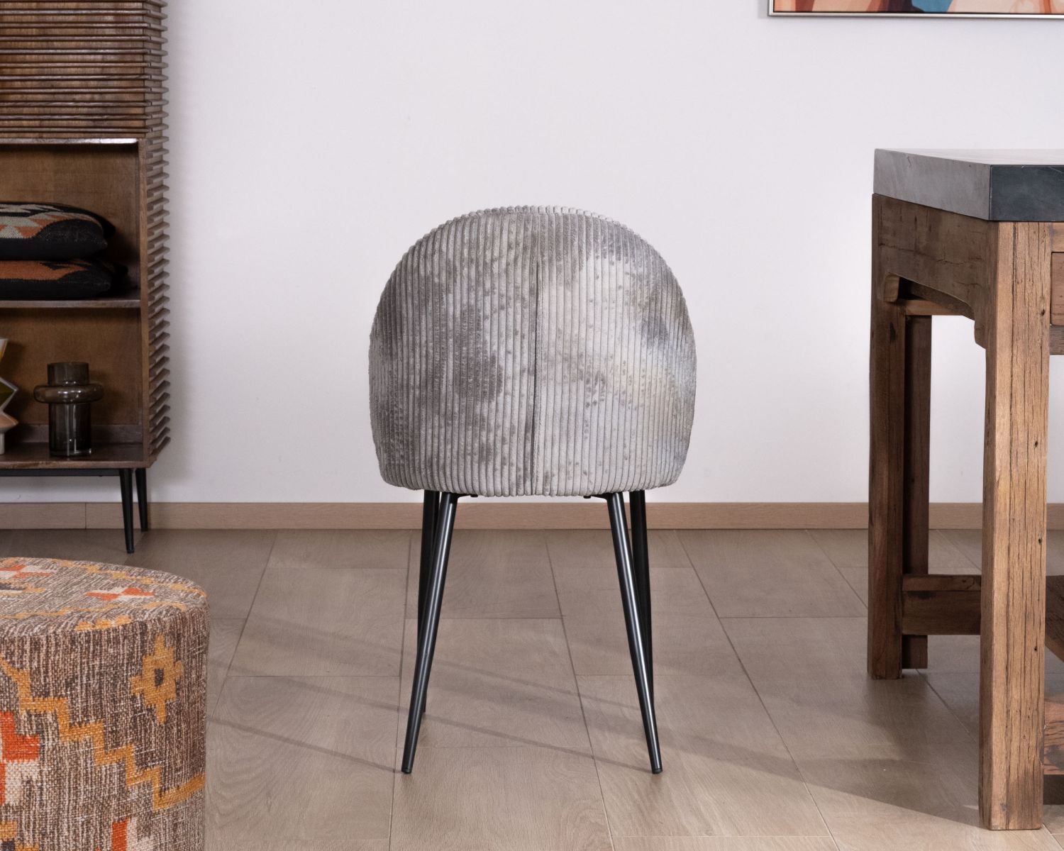 Lote de 4 sillas de comedor contemporáneas de terciopelo acanalado gris «Bellot»