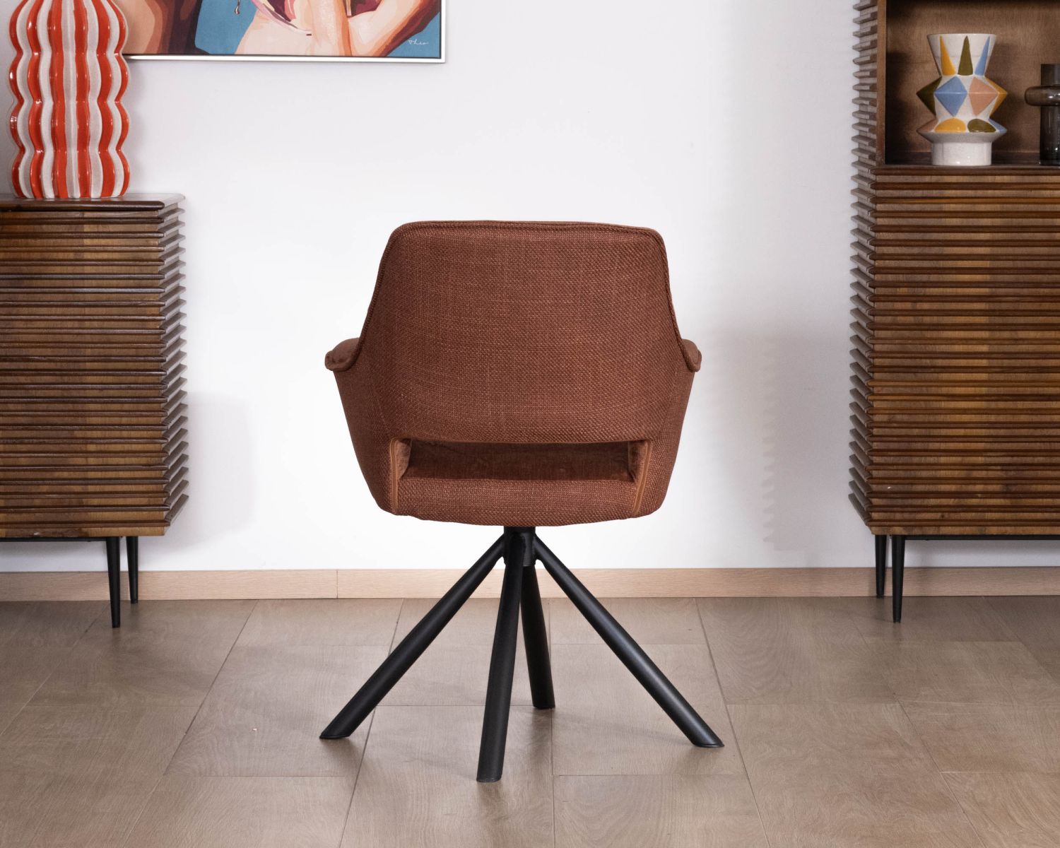 Lote de 2 sillones giratorios de comedor en tejido de doble textura color cobre «Chilko», de estilo retro