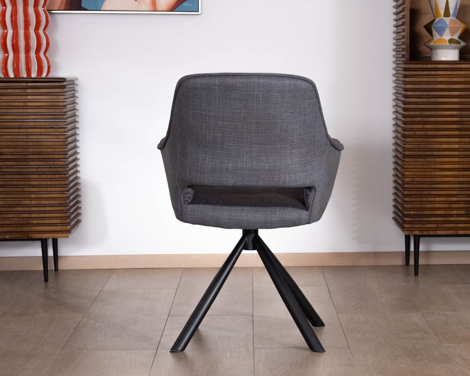 Lote de 2 sillones giratorios de comedor de estilo contemporáneo con base metálica negra «Chilko», en tejido gris de doble textura