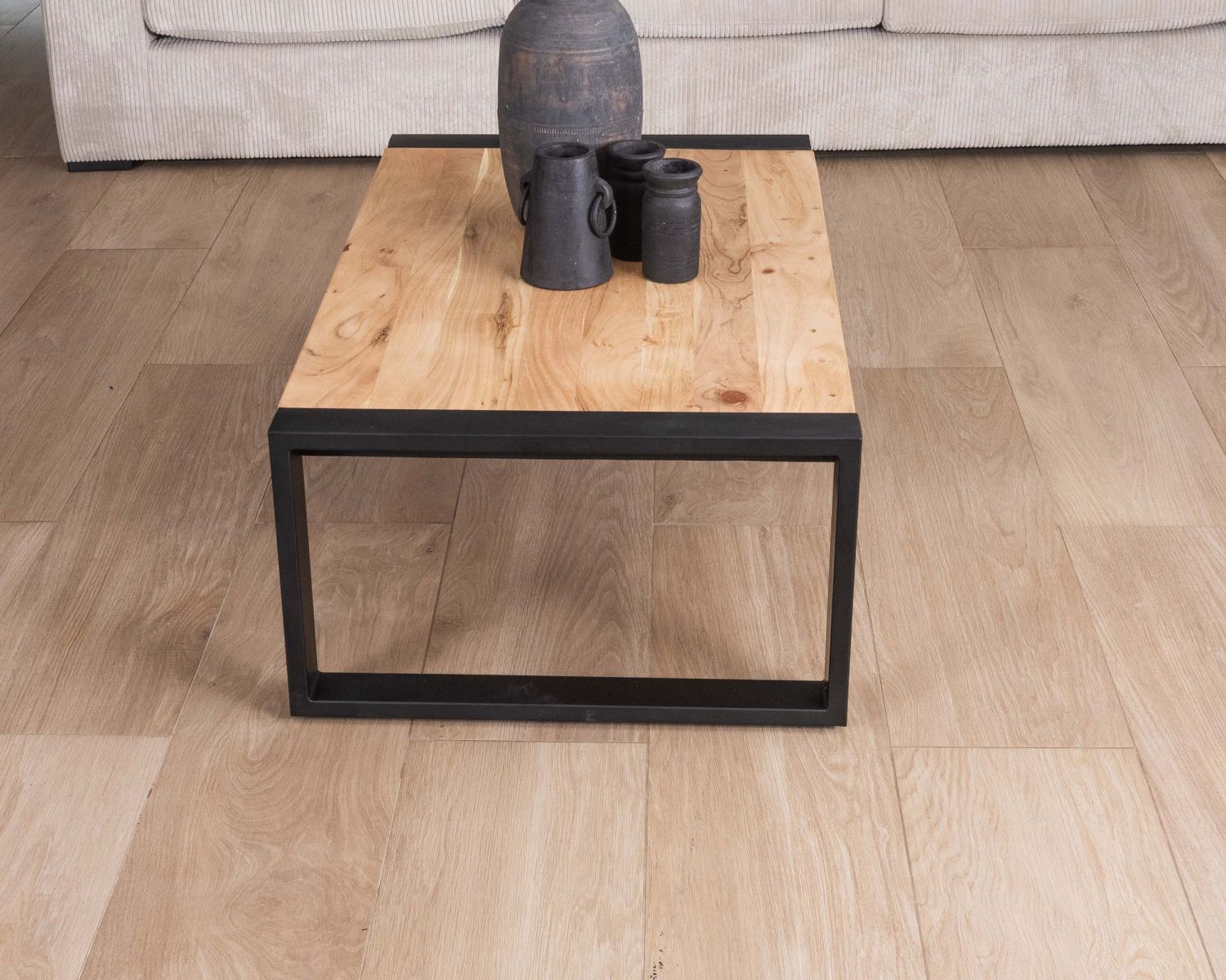 Mesa de centro rectangular de estilo industrial, de metal y madera, «Montréal»