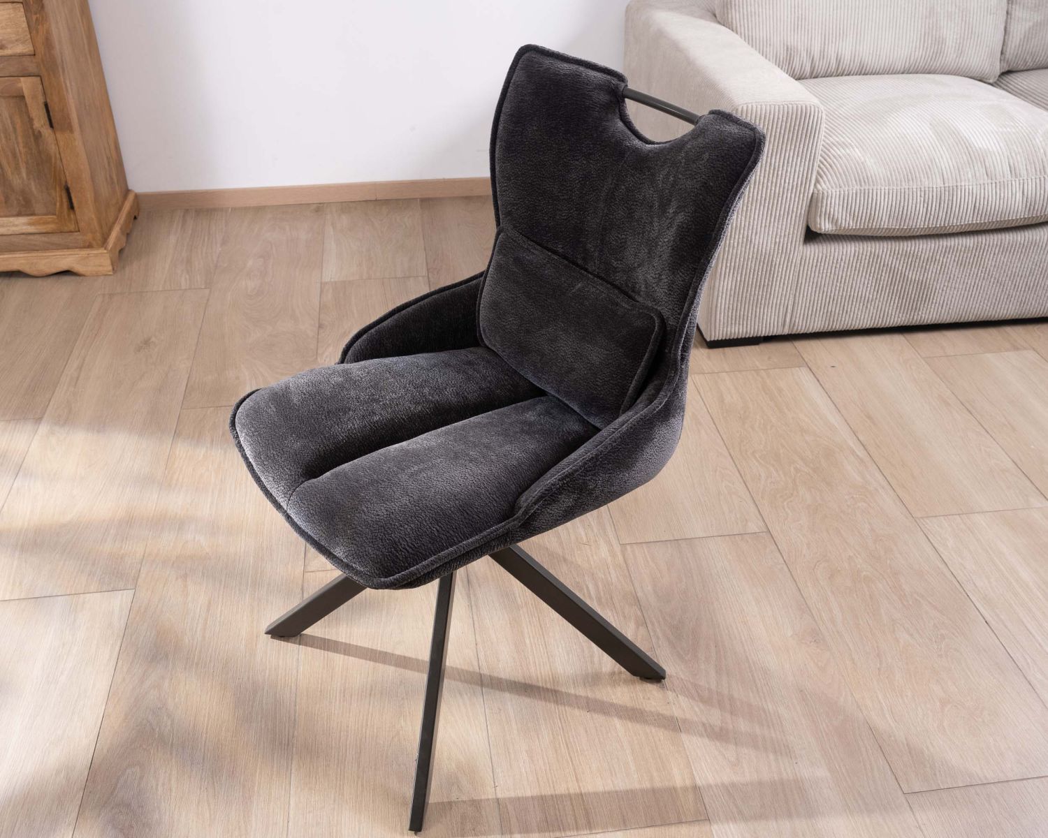 Juego de 2 sillas de tela gris con base giratoria de metal «Biorg», estilo retro