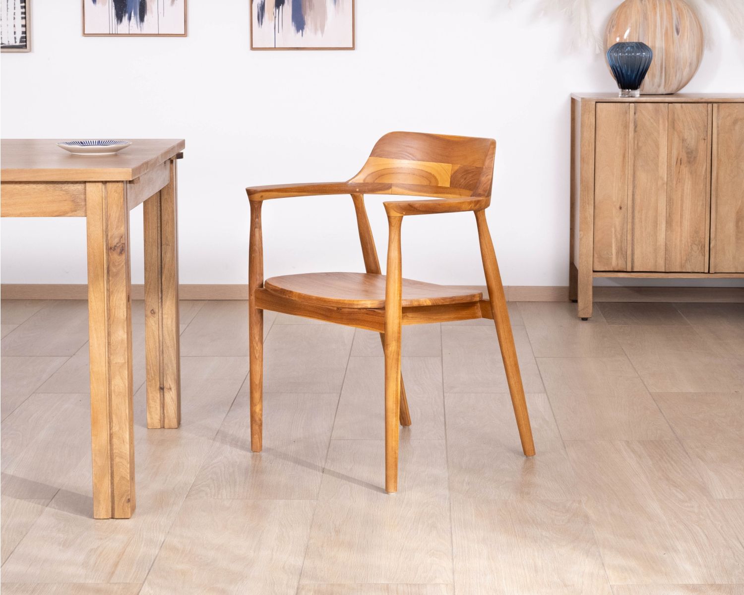 Lote de 2 sillas de comedor de diseño retro «Vicenza» de teca maciza
