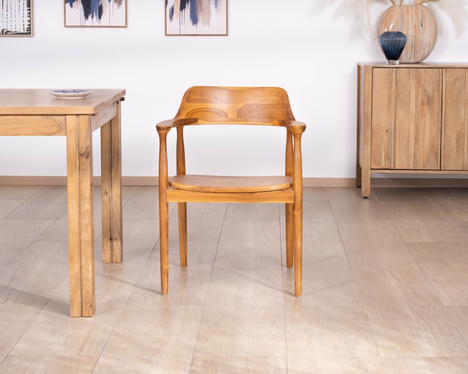 Lote de 2 sillas de comedor de diseño retro «Vicenza» de teca maciza