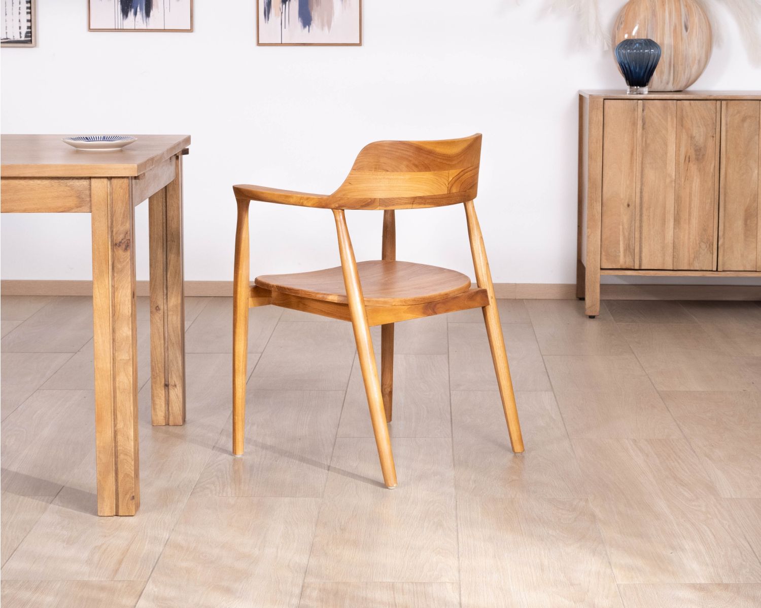 Lote de 2 sillas de comedor de diseño retro «Vicenza» de teca maciza