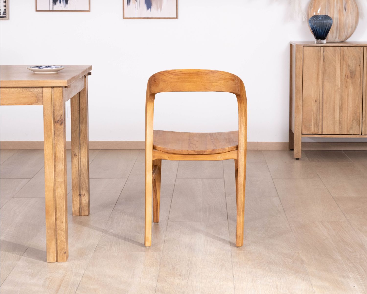 Juego de 2 sillas de comedor de diseño minimalista «Dilmona» en teca maciza