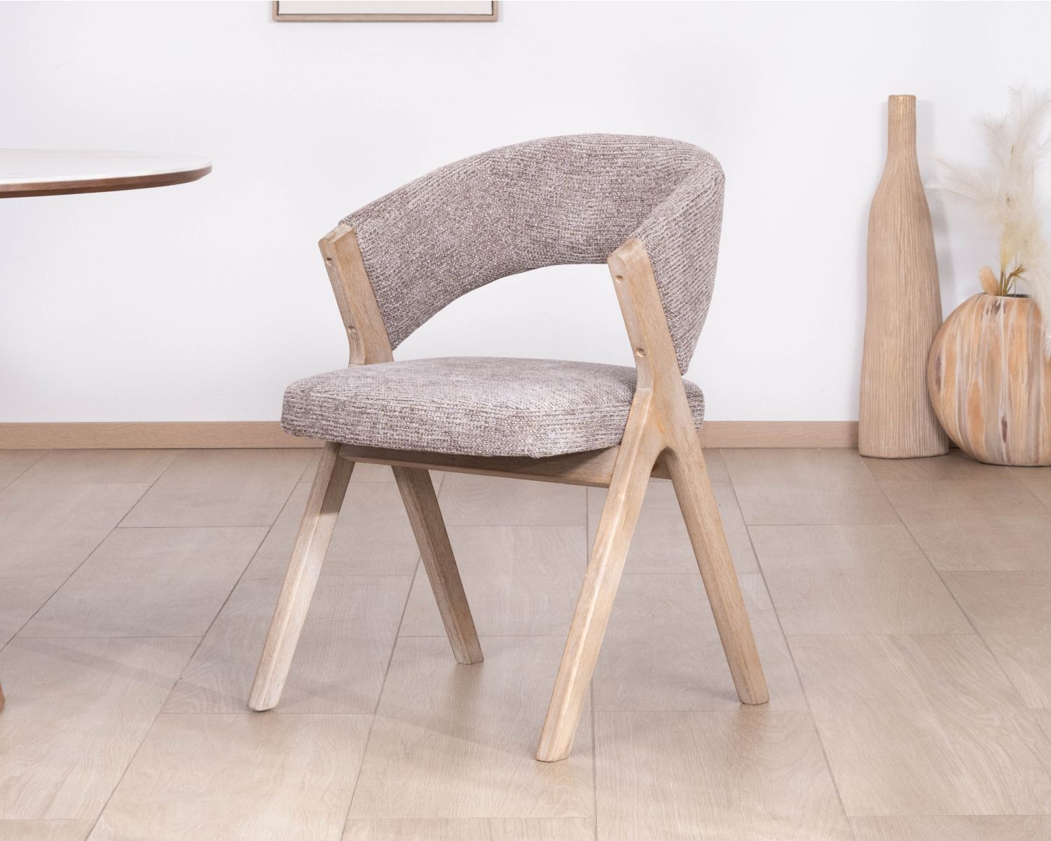 Lote de 2 sillas de comedor de diseño orgánico «Kyara» en tela cruda tejida