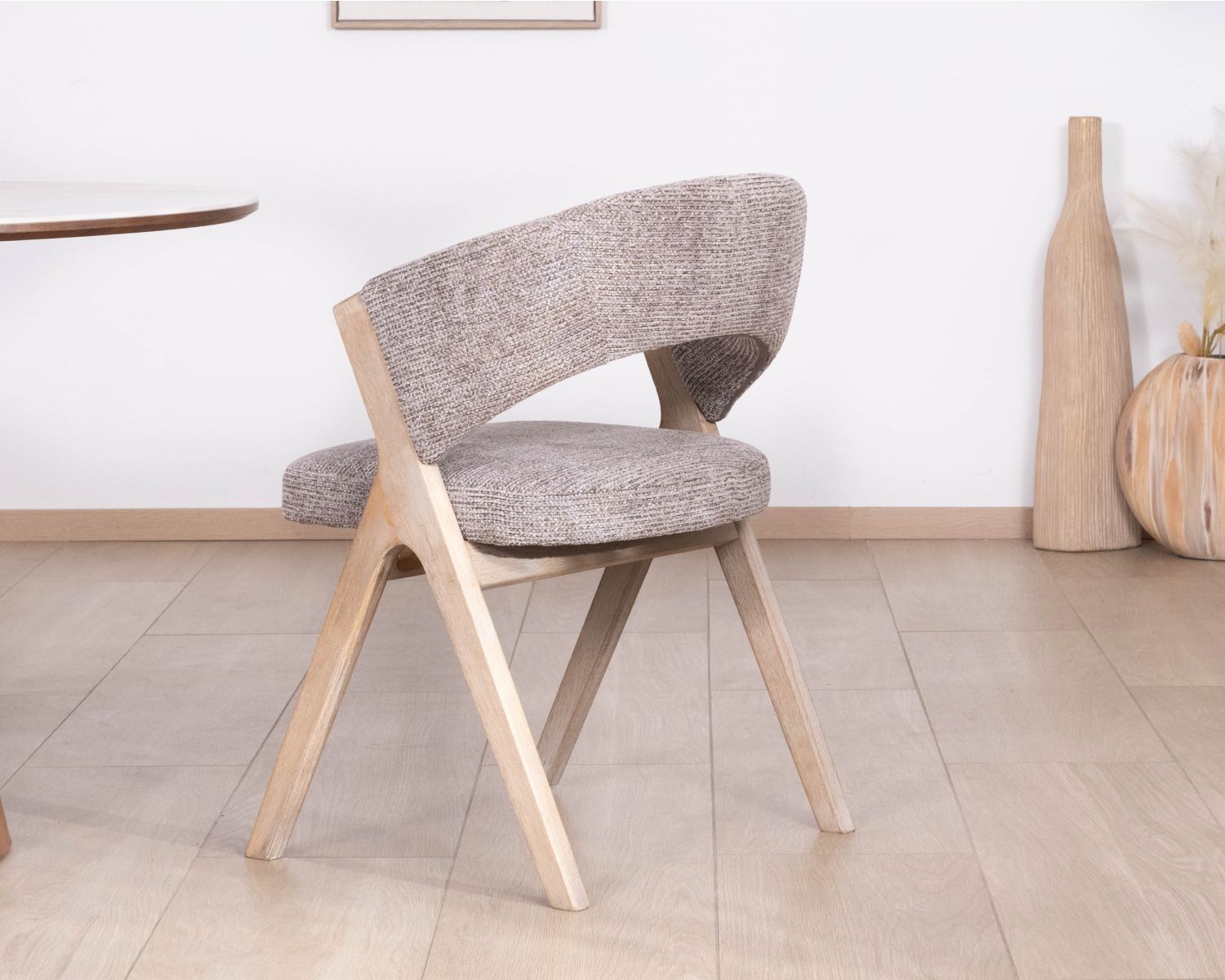 Lote de 2 sillas de comedor de diseño orgánico «Kyara» en tela cruda tejida