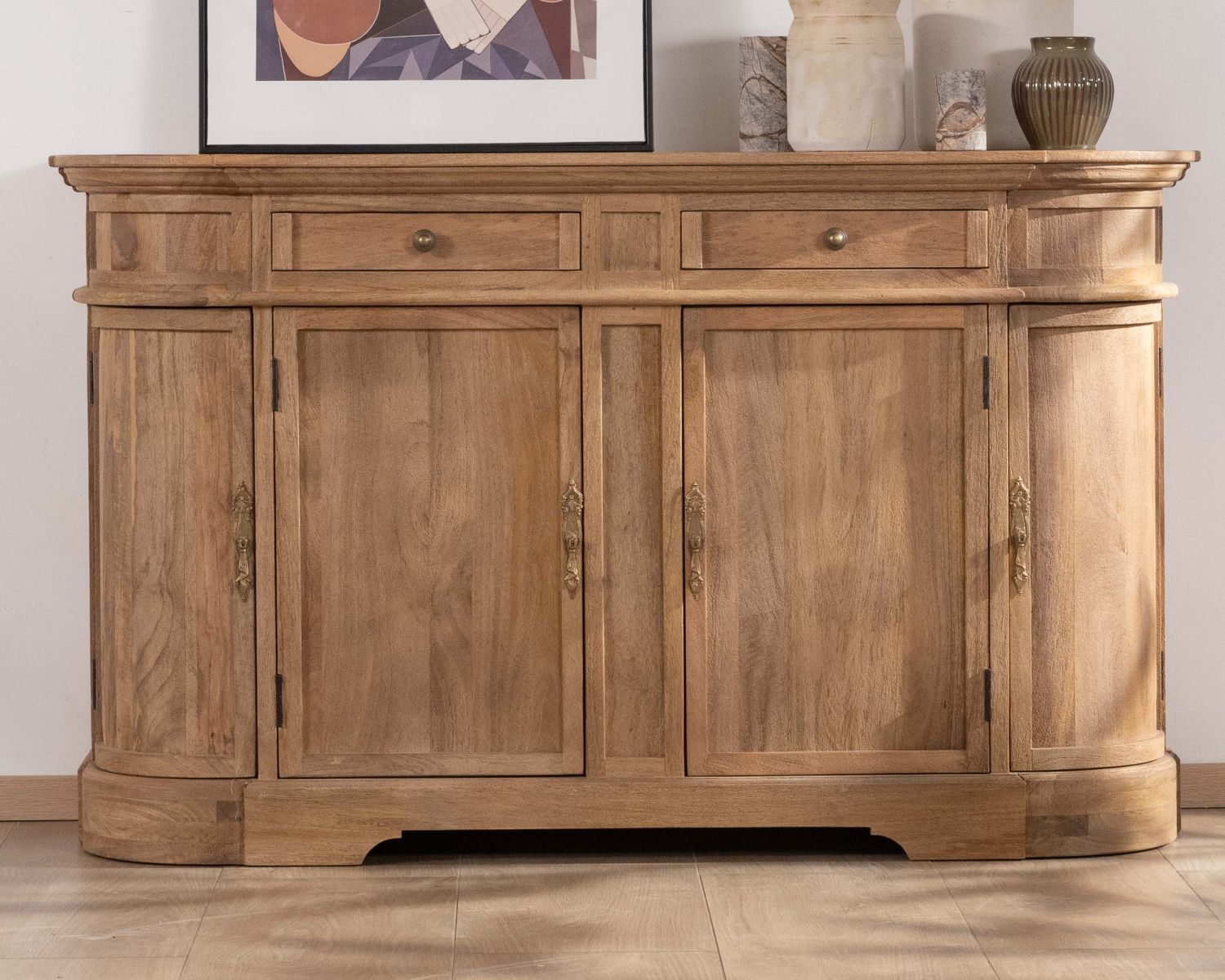 Aparador de madera maciza de mango con bordes redondeados, 150 cm, «Eglantine»