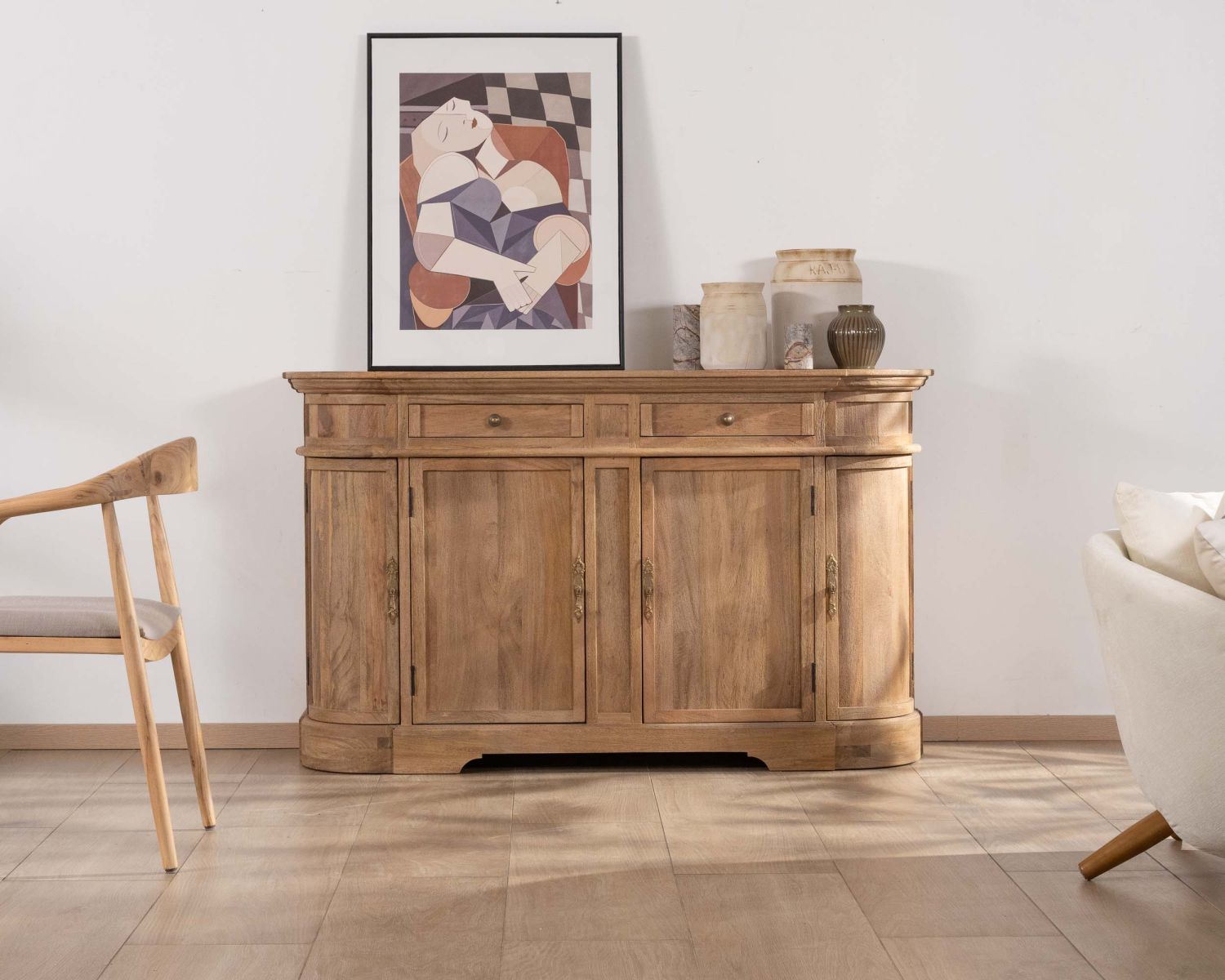 Aparador de madera maciza de mango con bordes redondeados, 150 cm, «Eglantine»