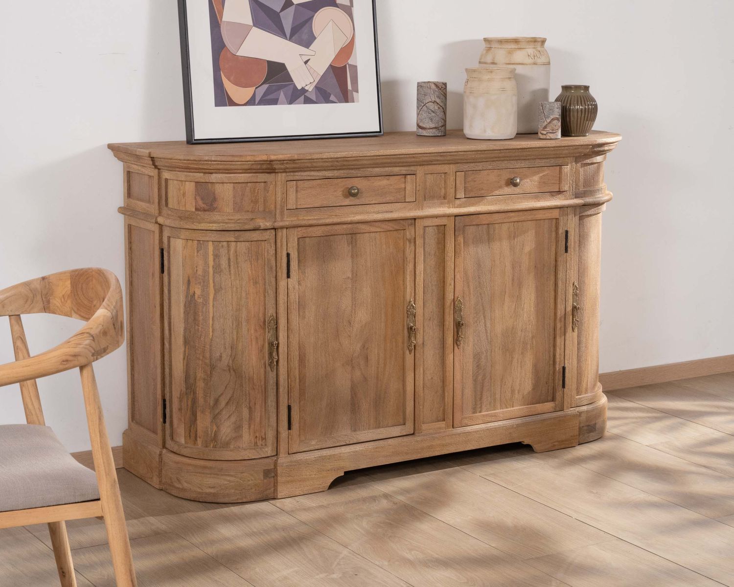 Aparador de madera maciza de mango con bordes redondeados, 150 cm, «Eglantine»