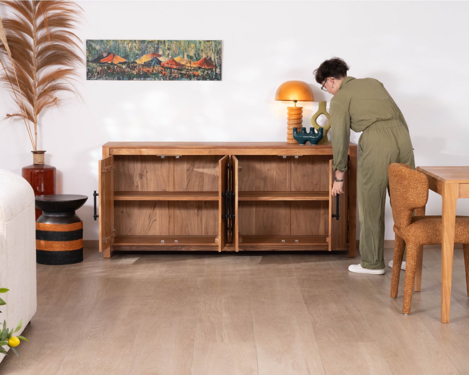 Aparador bajo de 4 puertas y 180 cm, fabricado en madera reciclada «Mokal», con estilo rústico