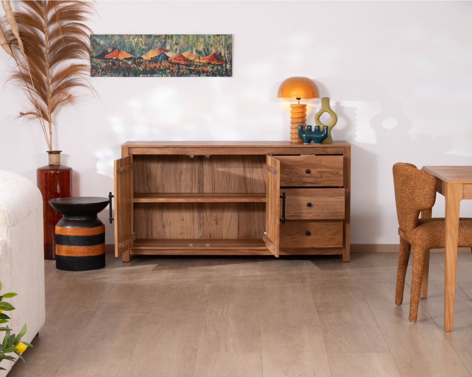 Aparador bajo de 155 cm, estilo rústico, de madera reciclada «Mokal»