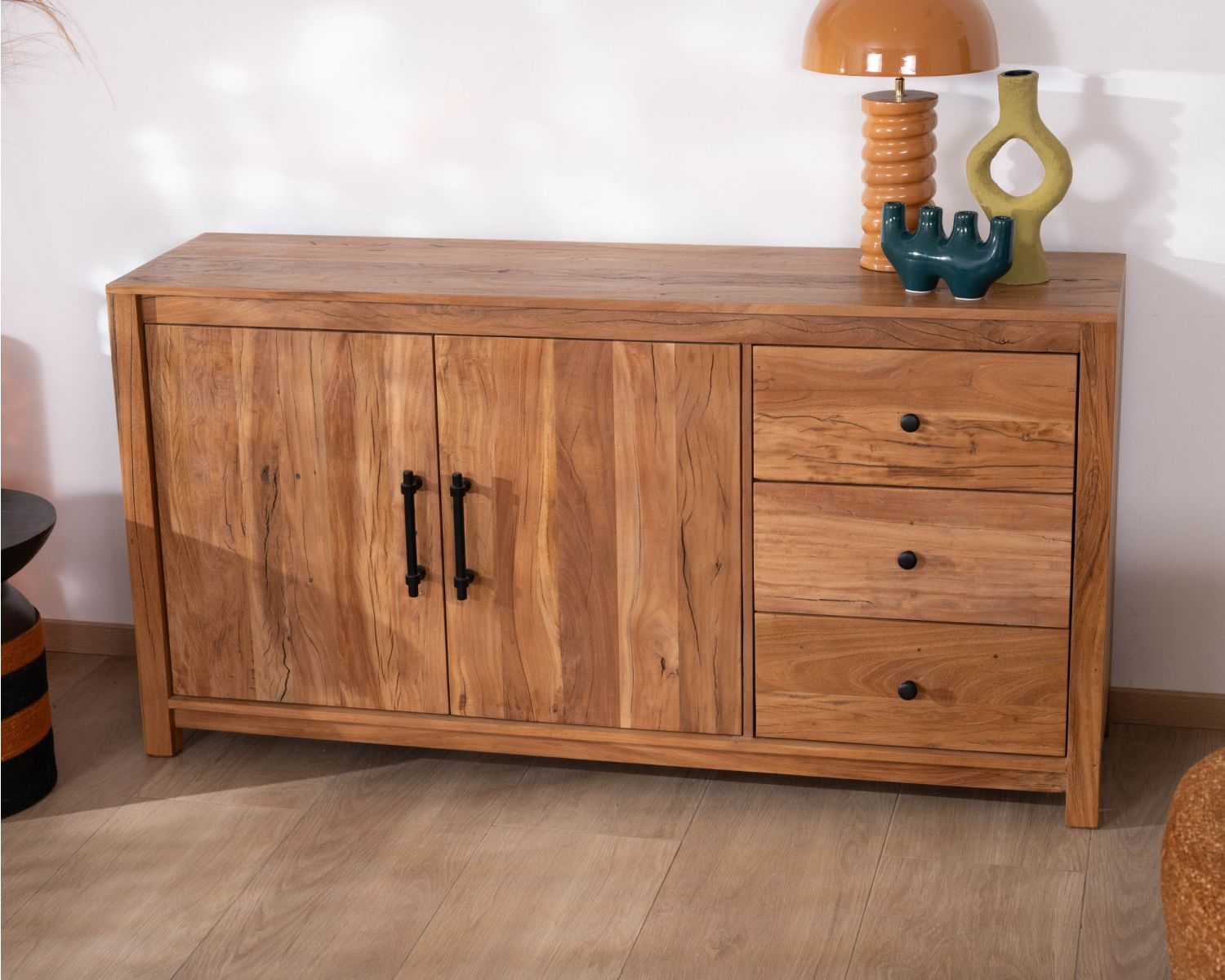 Aparador bajo de 155 cm, estilo rústico, de madera reciclada «Mokal»