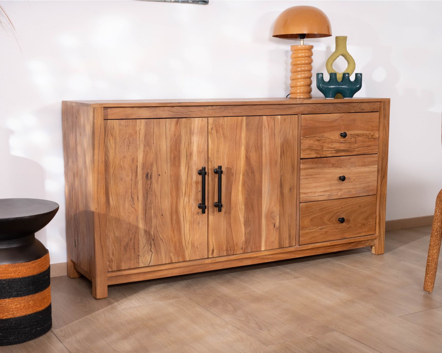 Aparador bajo de 155 cm, estilo rústico, de madera reciclada «Mokal»
