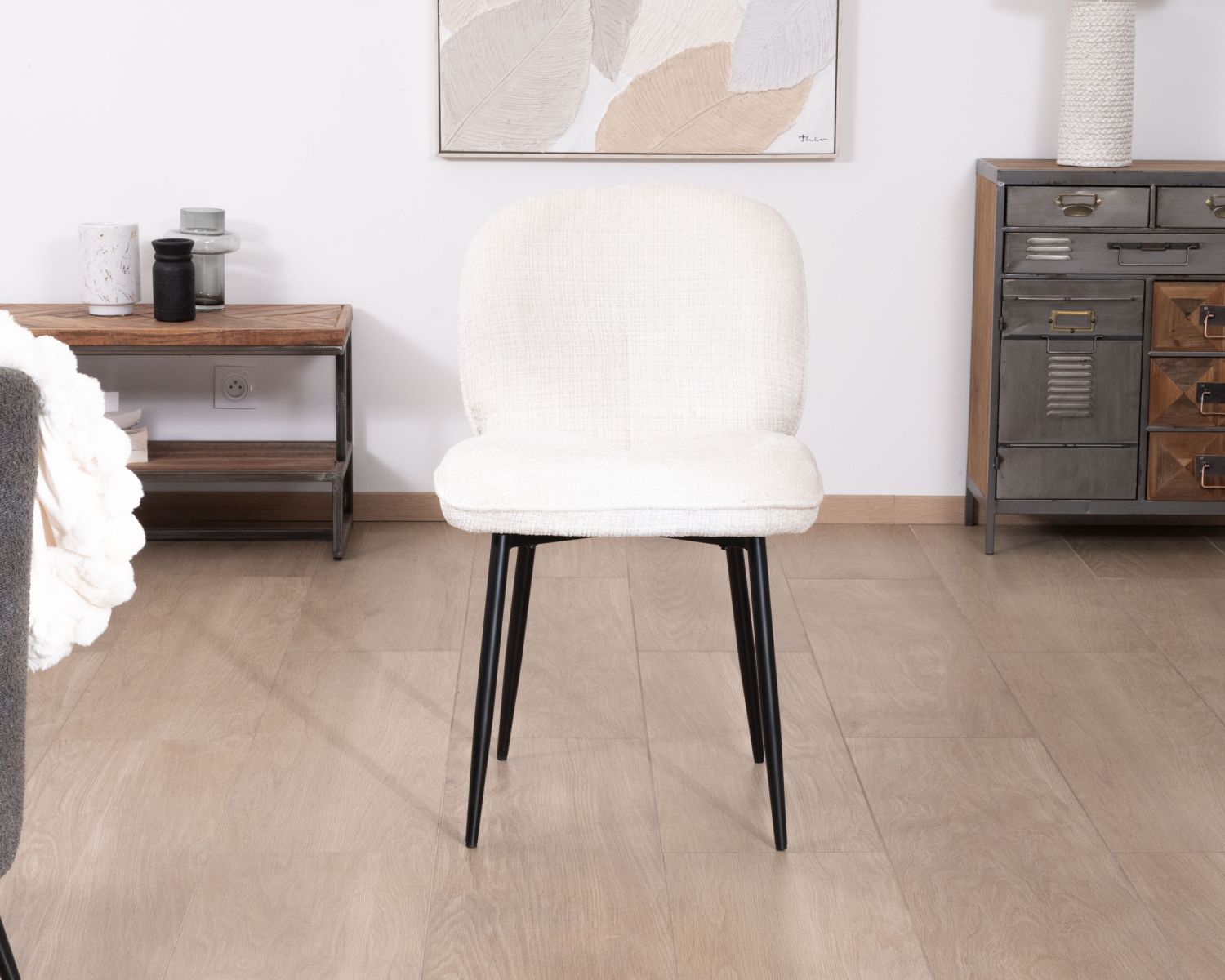 Lote de 2 sillas de comedor cómodas de estilo escandinavo «Kinsac» en tejido de rizo blanco