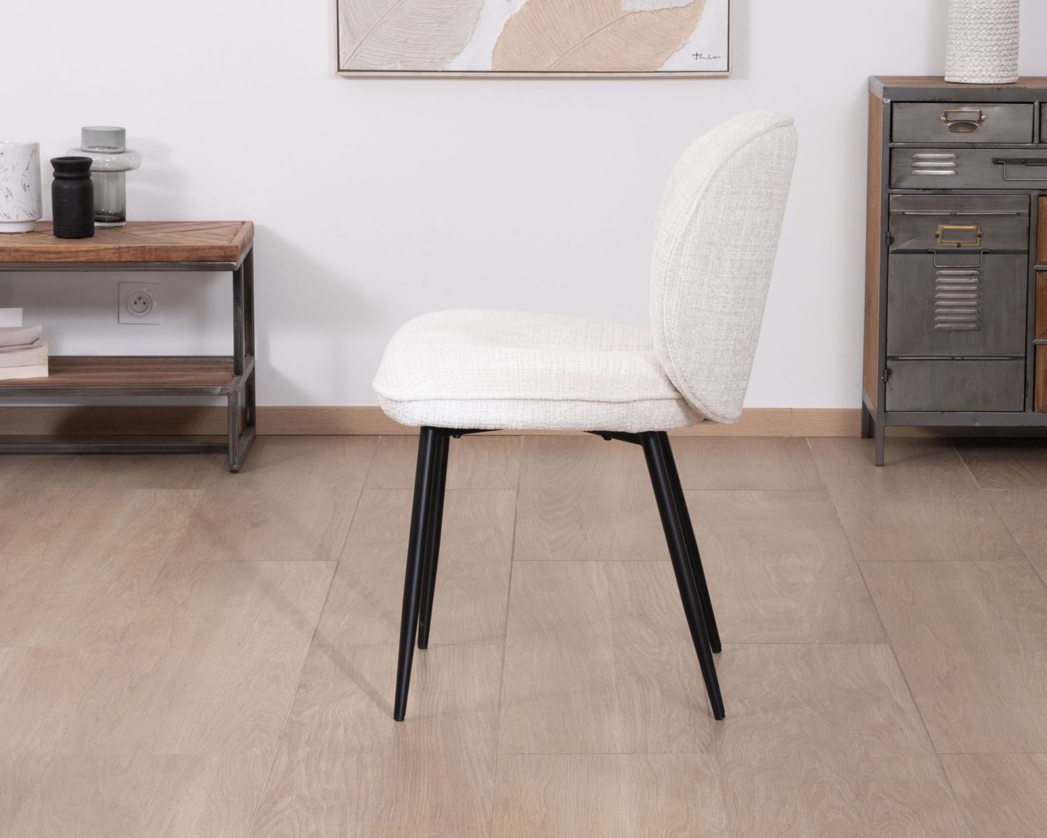 Lote de 2 sillas de comedor cómodas de estilo escandinavo «Kinsac» en tejido de rizo blanco
