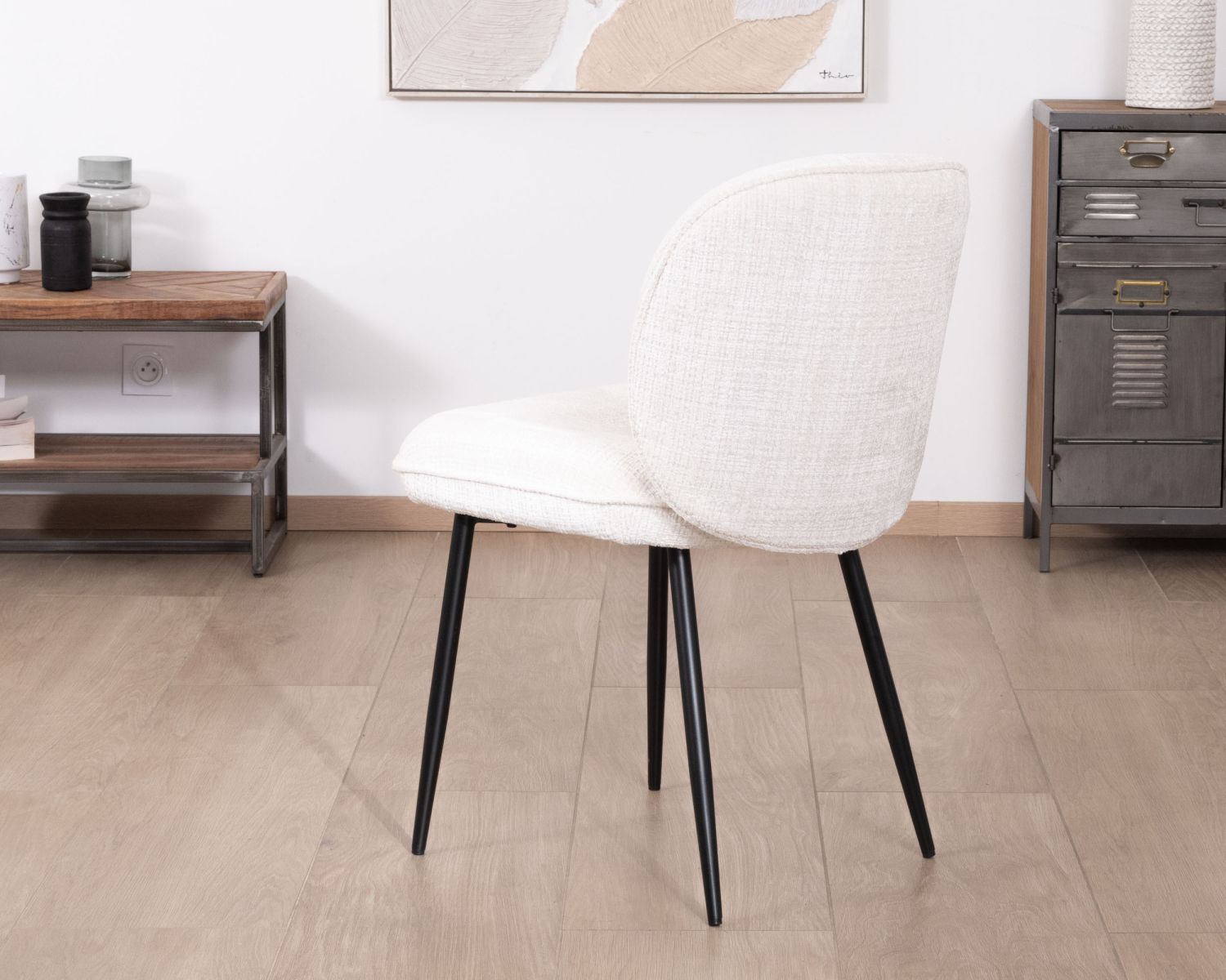Lote de 2 sillas de comedor cómodas de estilo escandinavo «Kinsac» en tejido de rizo blanco