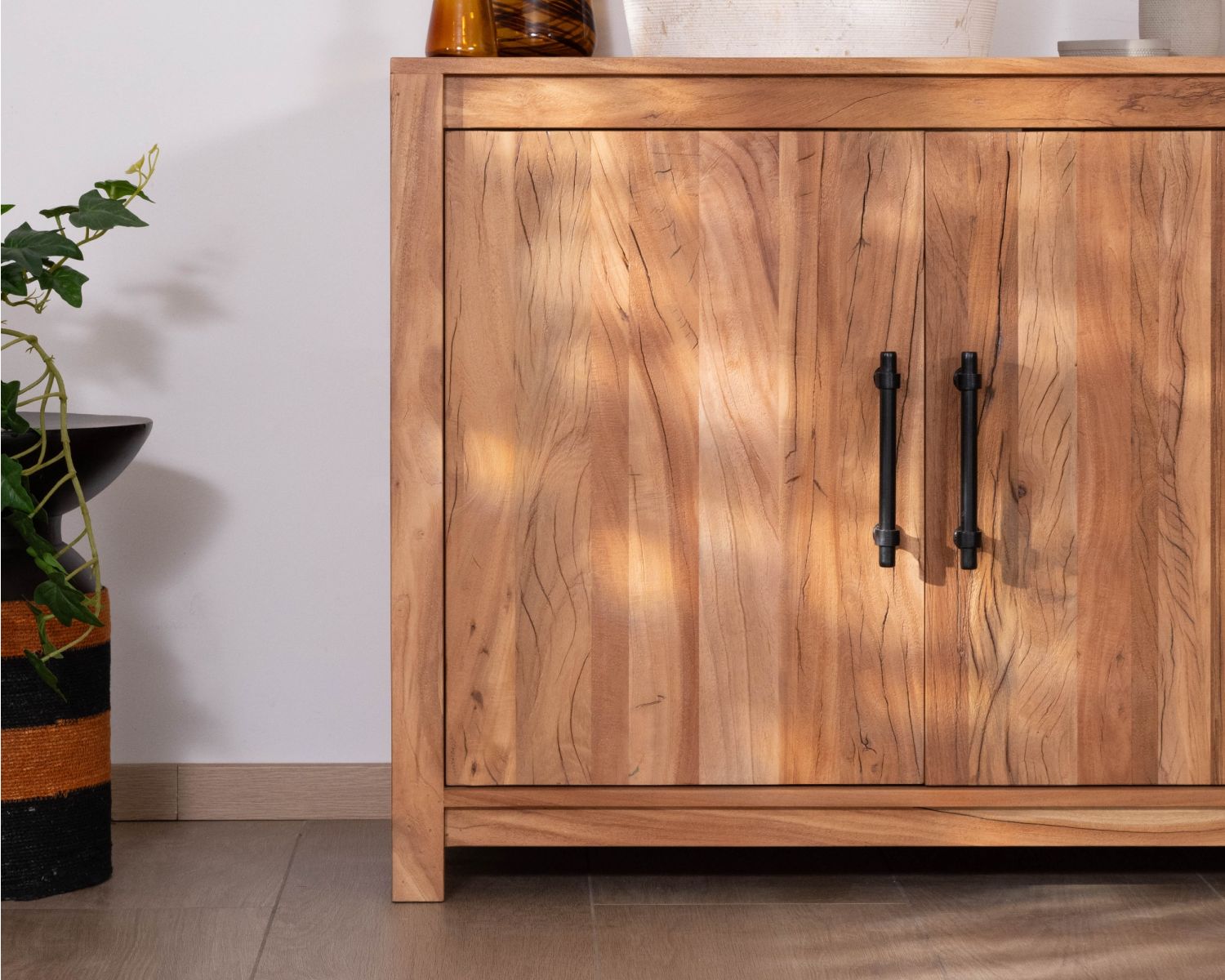 Mueble bajo lavabo doble de madera reciclada «Mokal», de 150 cm, con estilo rústico
