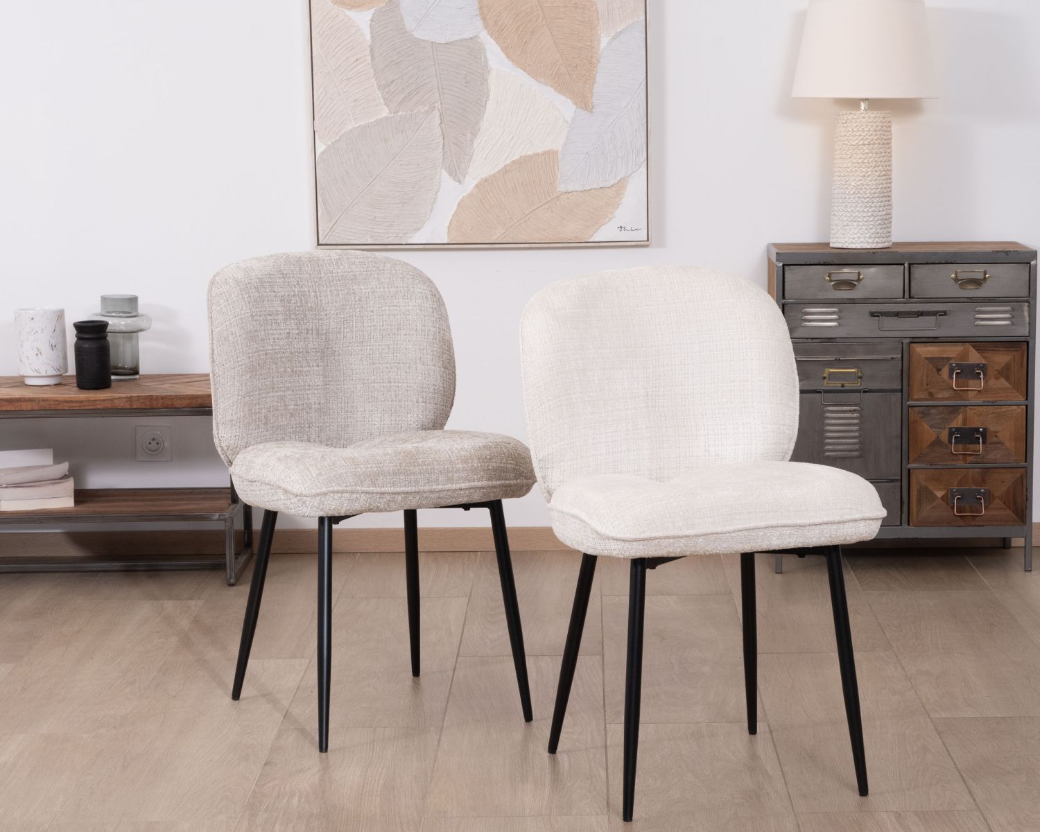 Lote de 2 sillas de comedor cómodas de estilo escandinavo «Kinsac» en tejido de rizo blanco