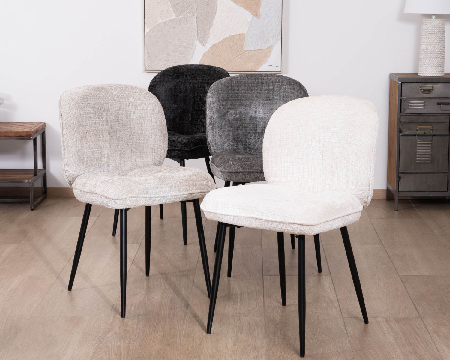 Lote de 2 sillas de comedor cómodas de estilo escandinavo «Kinsac» en tejido de rizo blanco