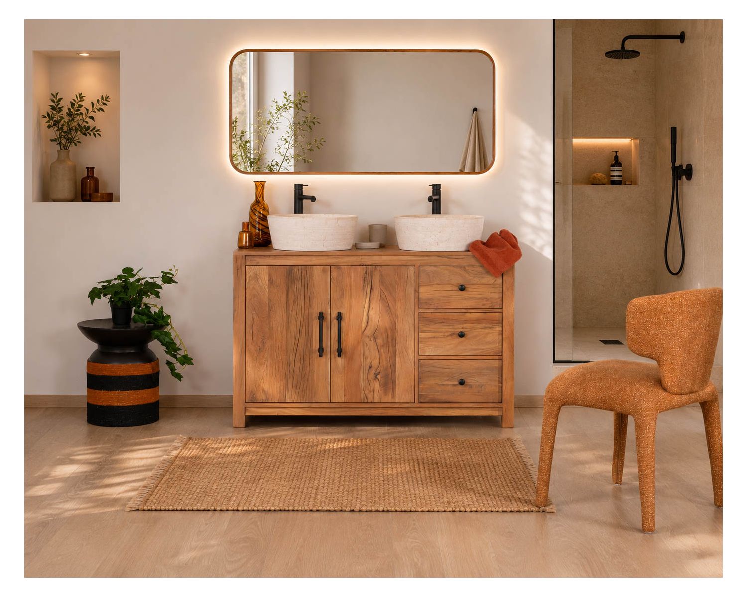 Mueble bajo lavabo de 120 cm de madera reciclada «Mokal», con estilo rústico