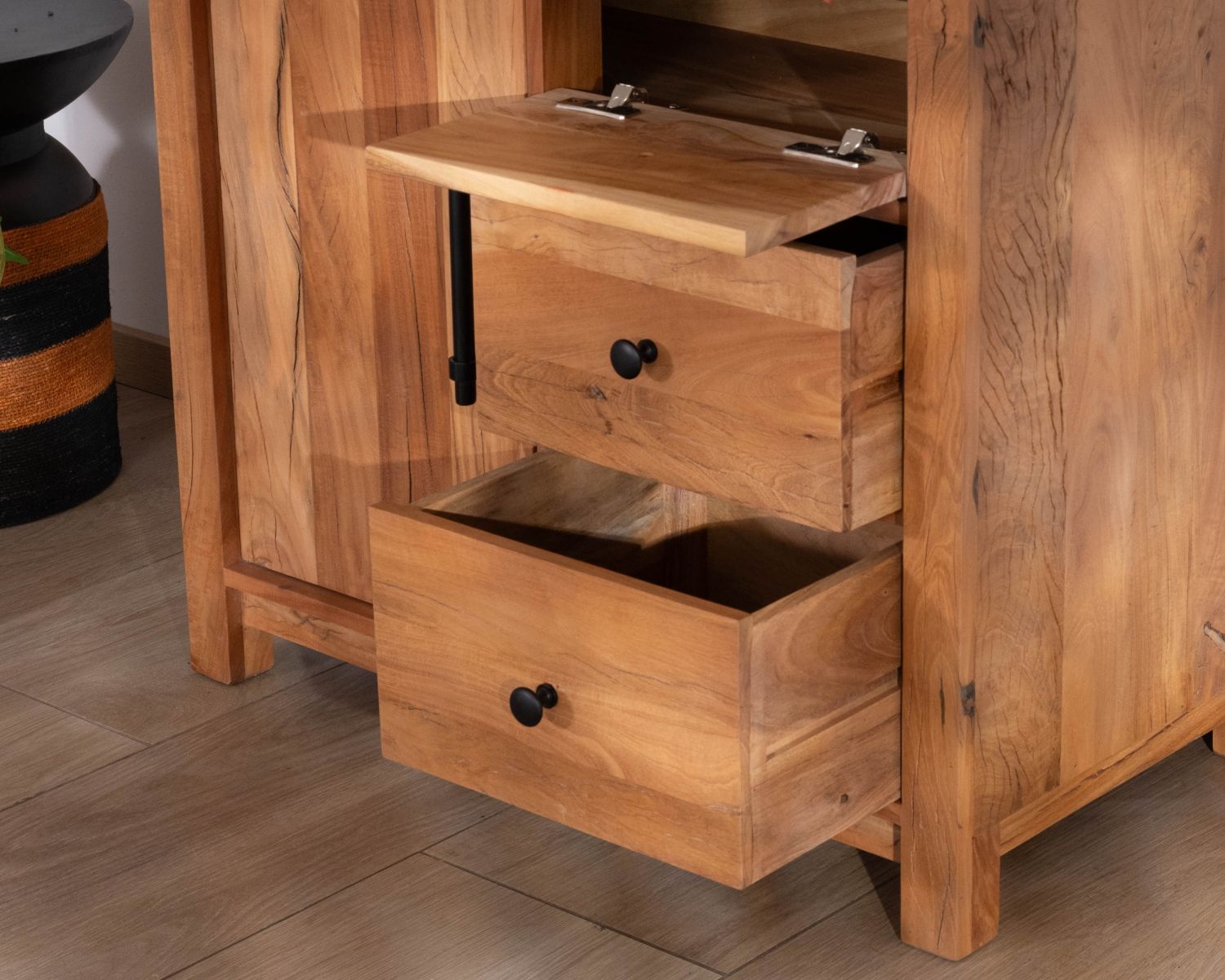 Mueble bajo lavabo de 80 cm de madera reciclada «Mokal», con estilo rústico