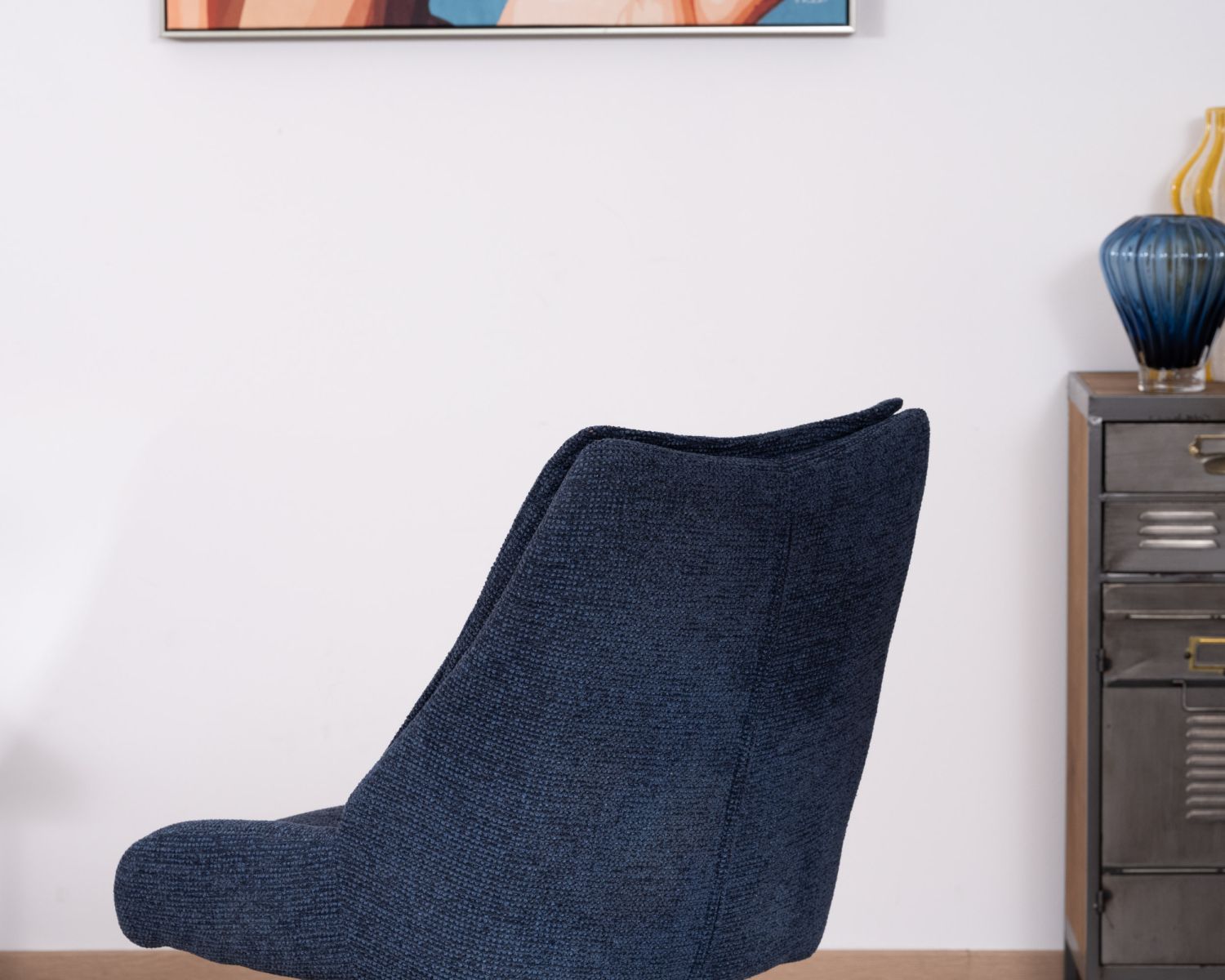 Lote de 2 sillas de comedor de tela azul noche «Webber», con asiento de diseño y base giratoria de 4 patas de metal