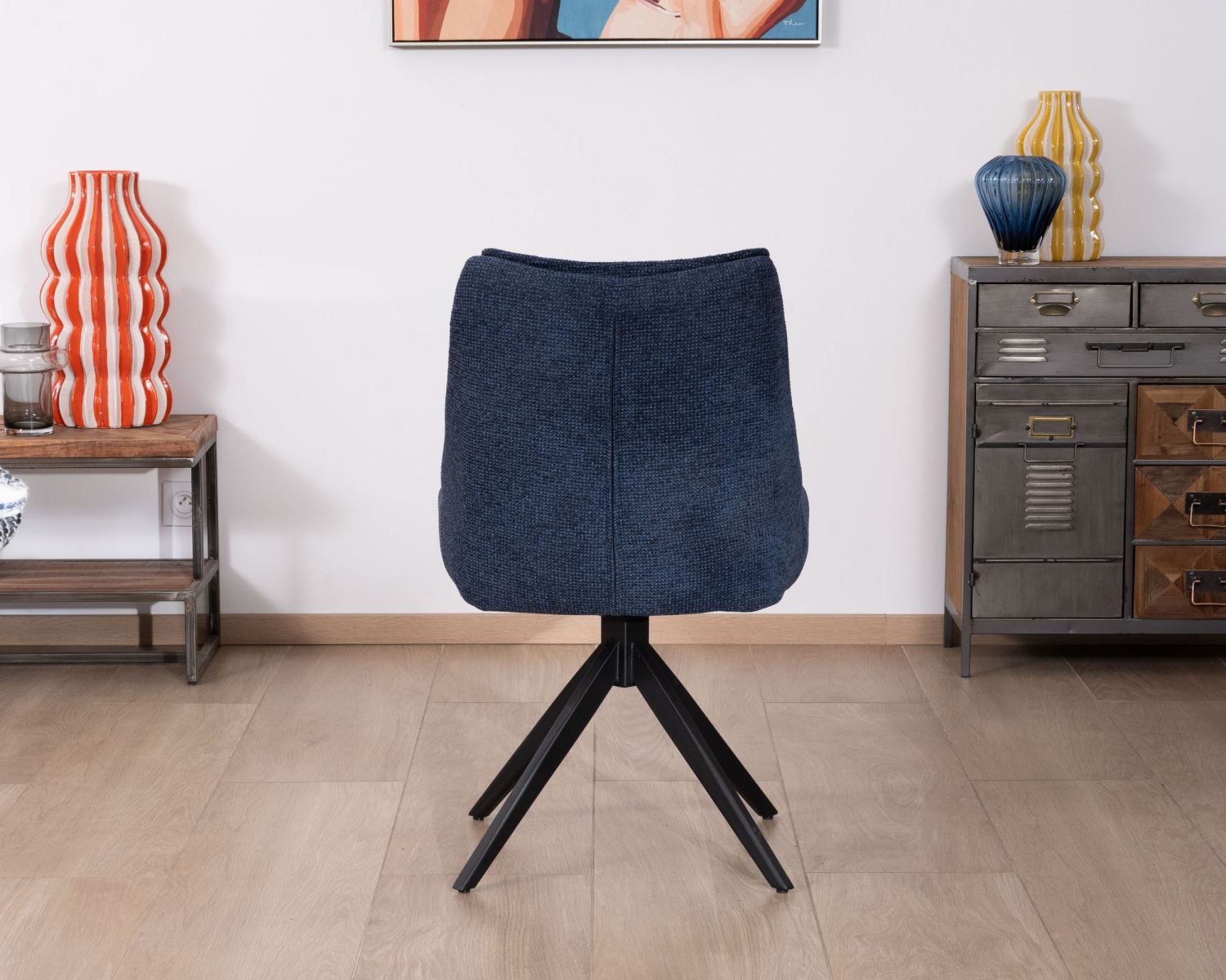Lote de 2 sillas de comedor de tela azul noche «Webber», con asiento de diseño y base giratoria de 4 patas de metal