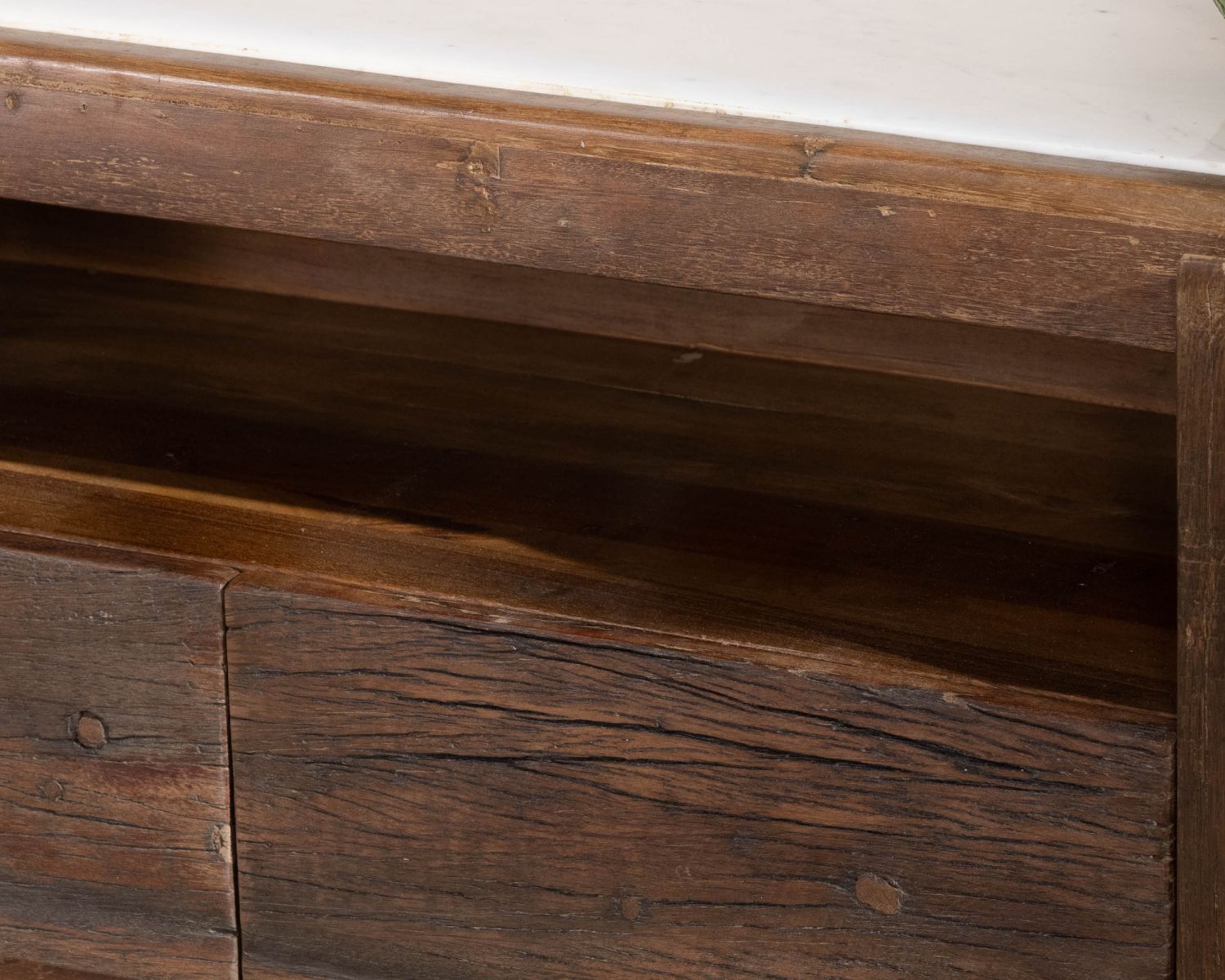Mueble para la tele de 180 cm de madera reciclada y encimera de mármol blanco «Mood»