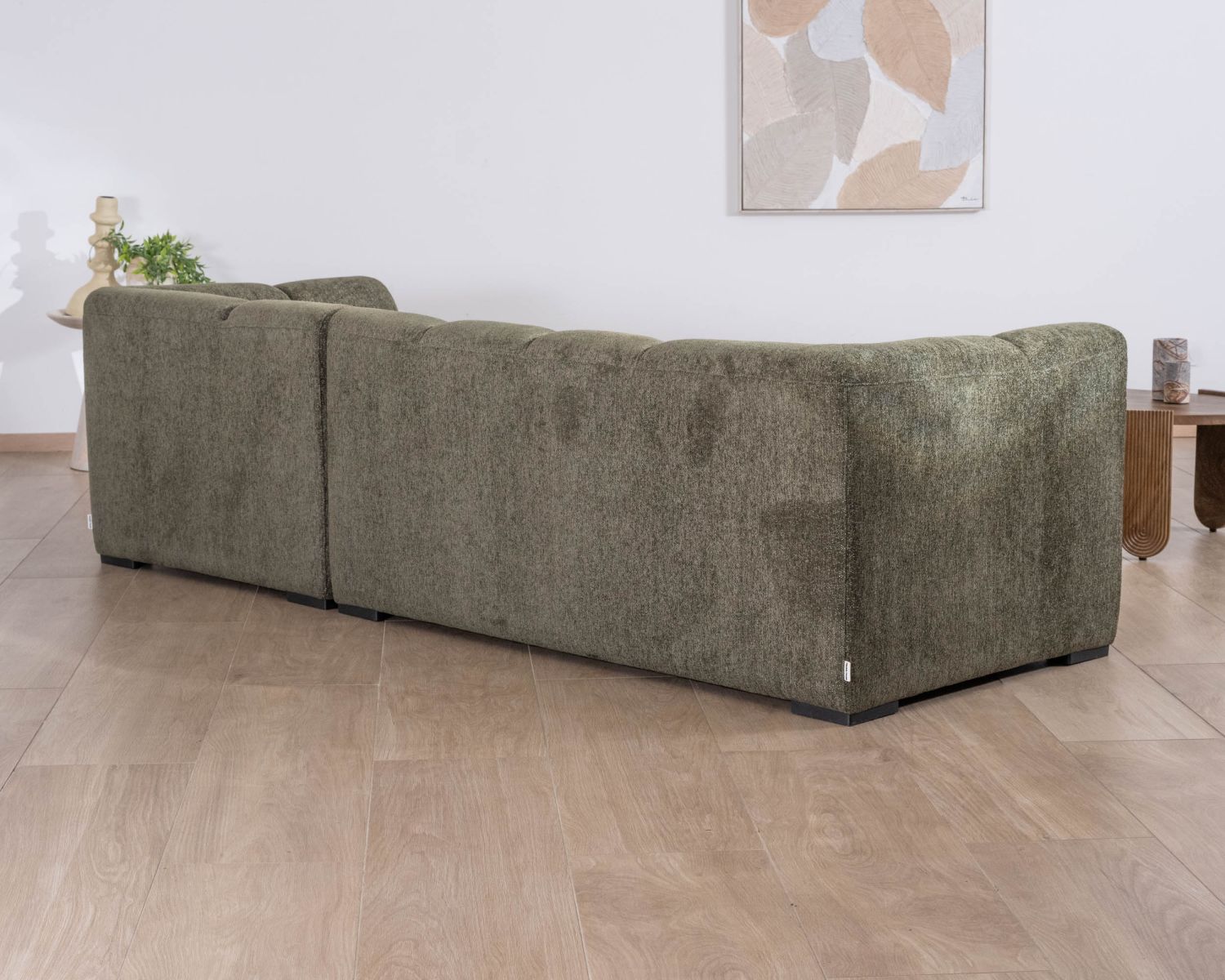 Sofá con chaise longue de tejido bouclé verde «Enjoy Home»