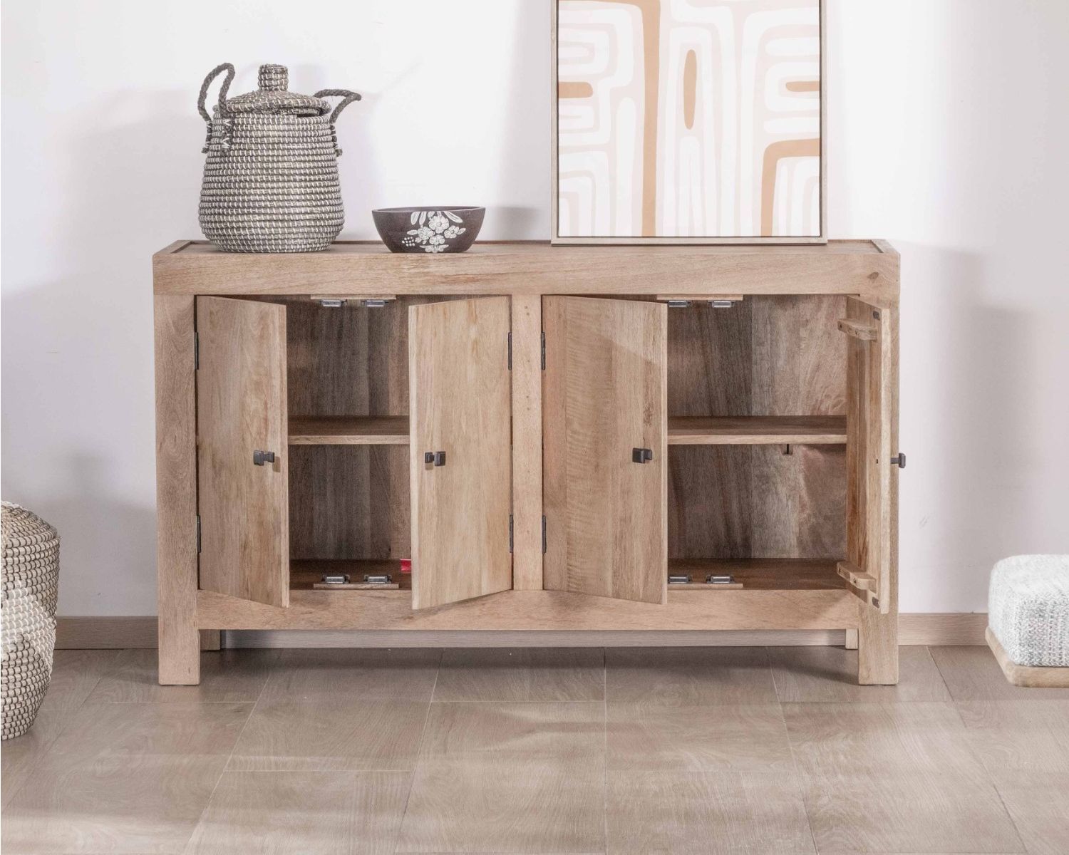 Aparador de 4 puertas de madera maciza de mango, 130 cm, «Maestro»