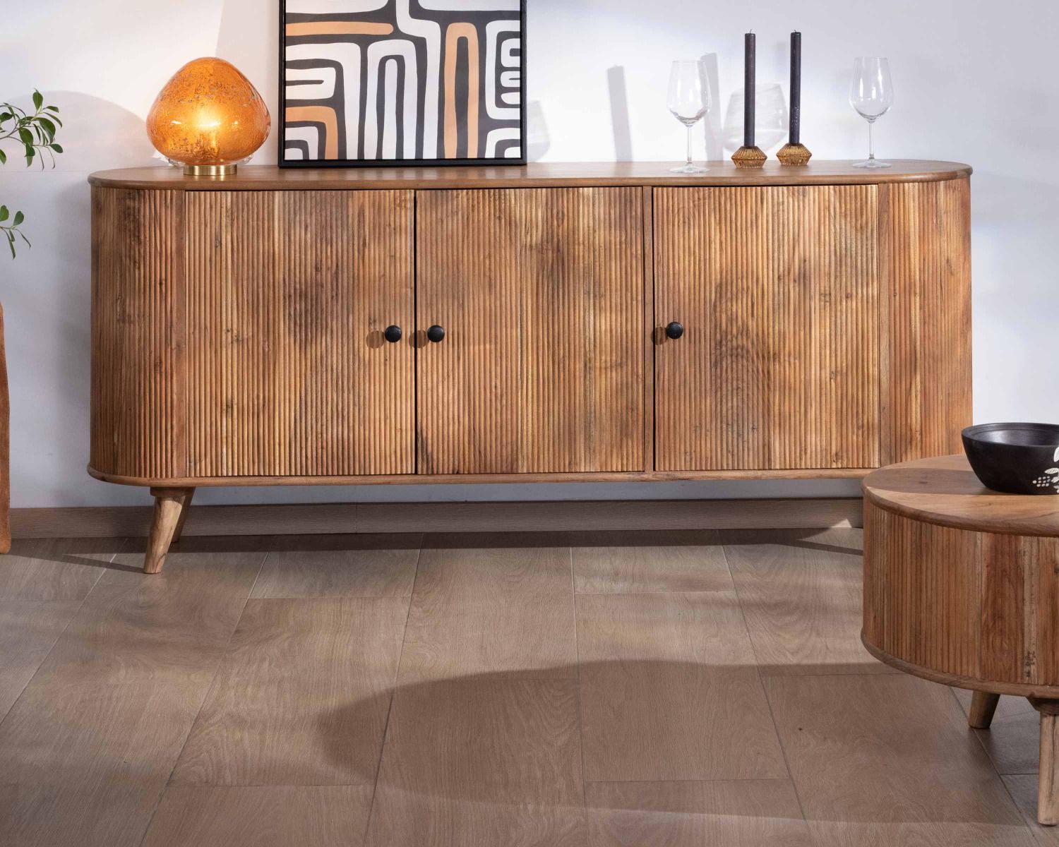 Aparador retro de 3 puertas de acacia maciza «Boomer», 175 cm