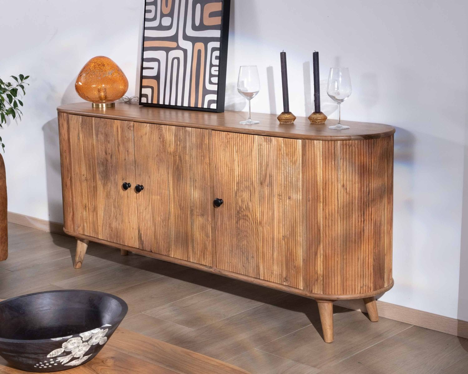 Aparador retro de 3 puertas de acacia maciza «Boomer», 175 cm