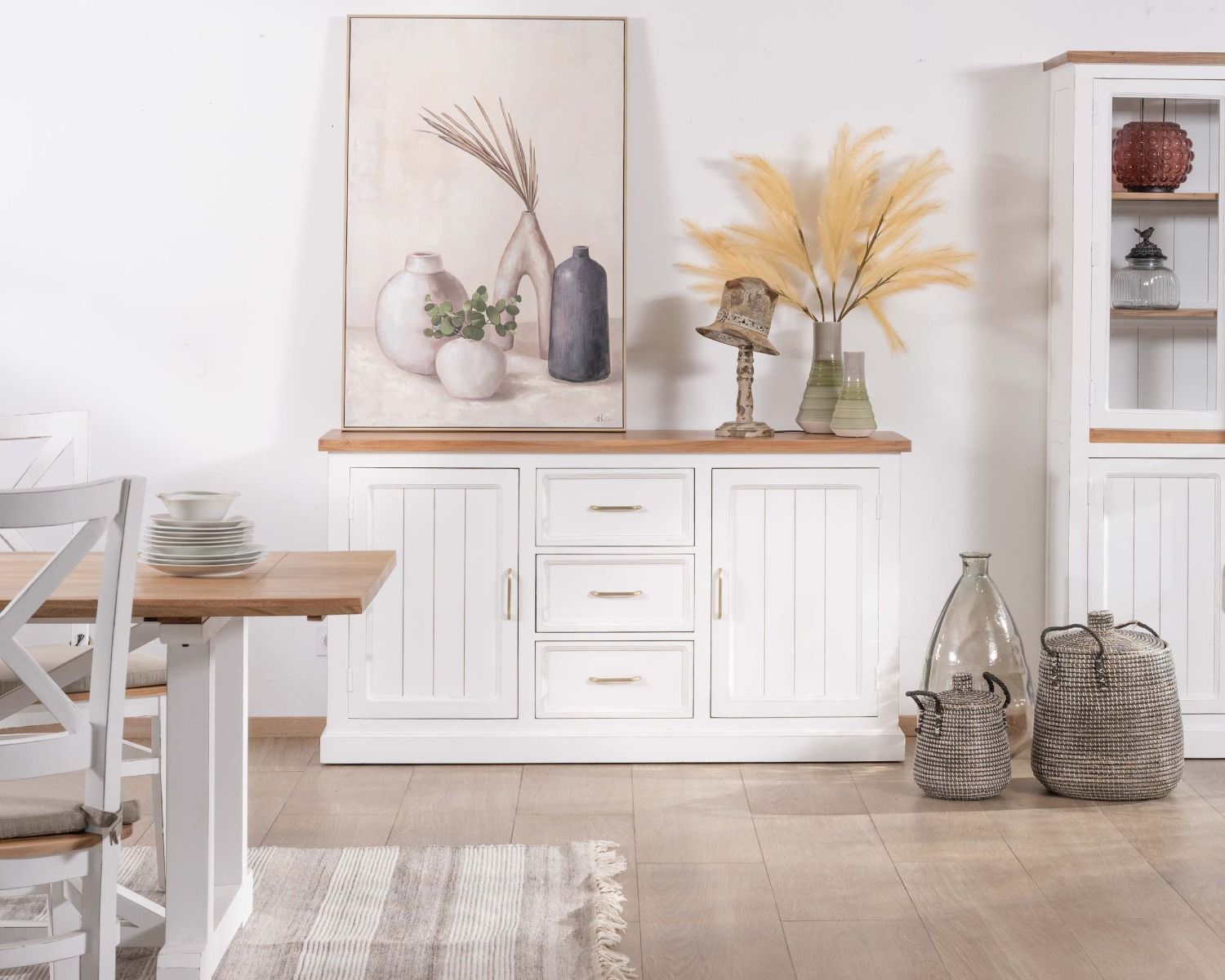 Aparador de acacia blanca de 165 cm con encimera natural «Trégastel»