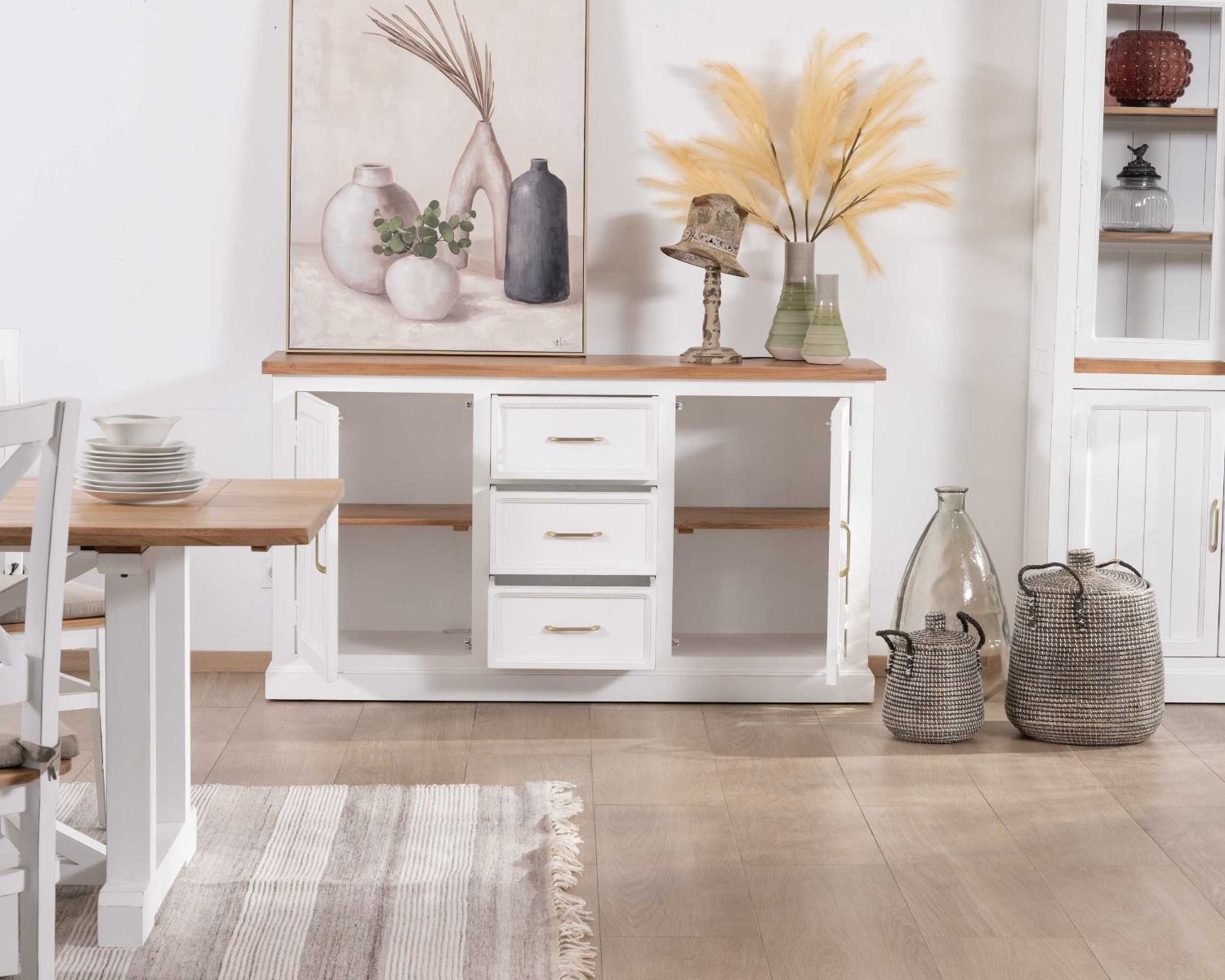 Aparador de acacia blanca de 165 cm con encimera natural «Trégastel»