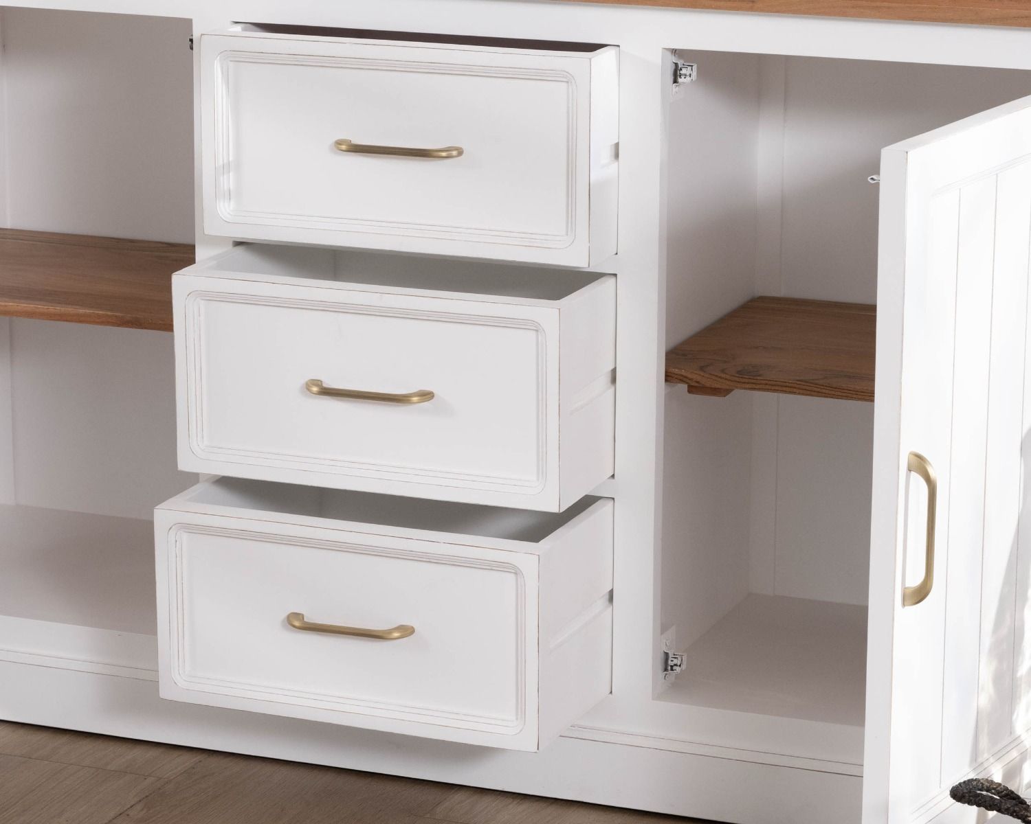 Aparador de acacia blanca de 165 cm con encimera natural «Trégastel»