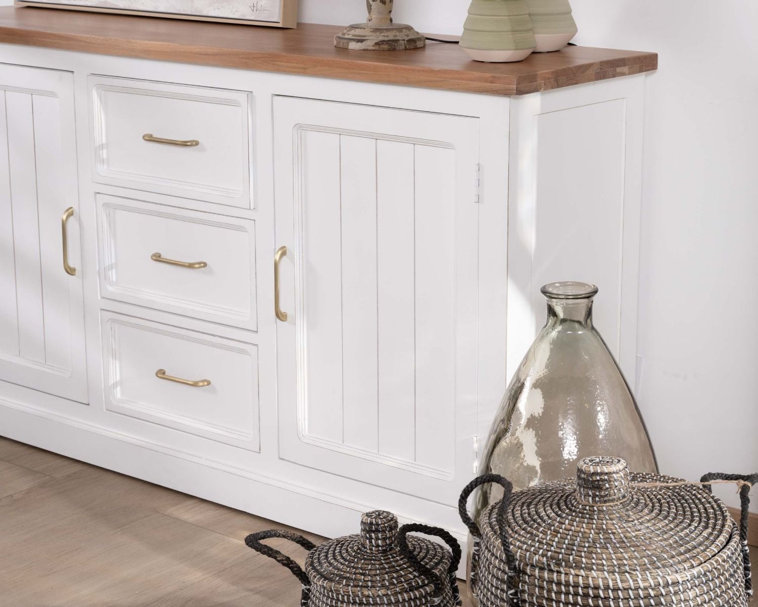Aparador de acacia blanca de 165 cm con encimera natural «Trégastel»
