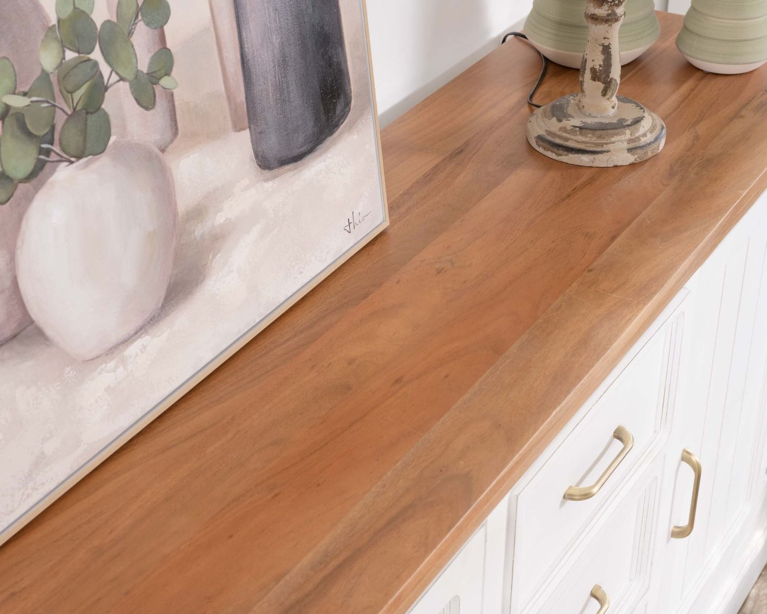 Aparador de acacia blanca de 165 cm con encimera natural «Trégastel»
