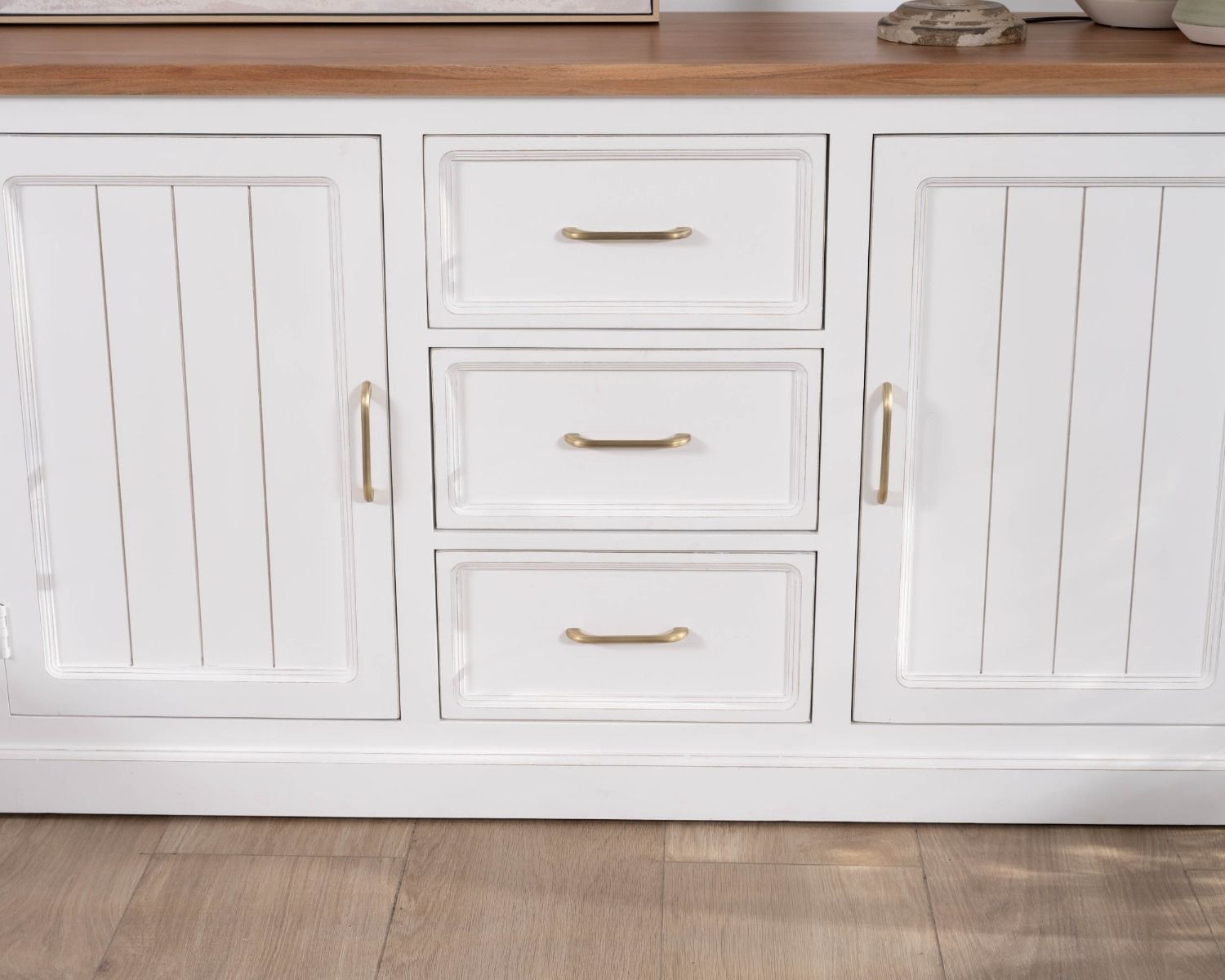Aparador de acacia blanca de 165 cm con encimera natural «Trégastel»