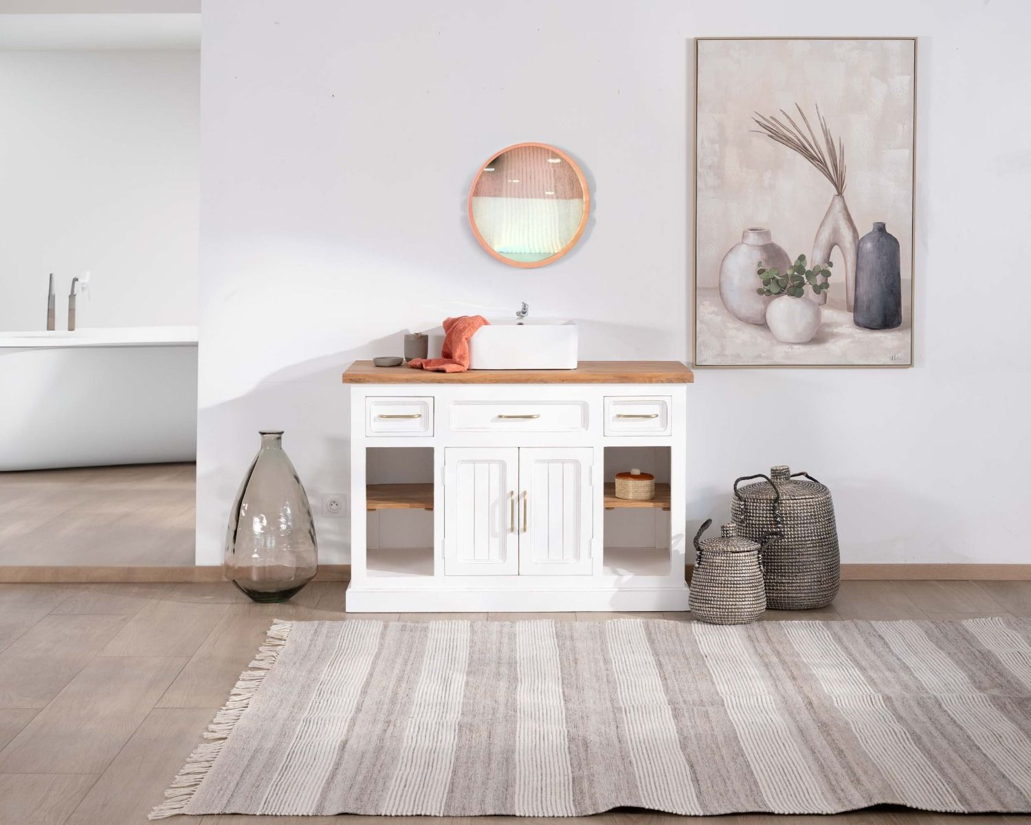 Mueble con lavabo individual de acacia blanca «Trégastel», 120 cm