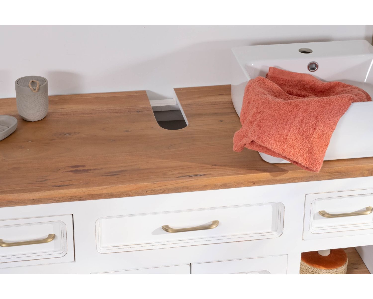 Mueble con lavabo individual de acacia blanca «Trégastel», 120 cm
