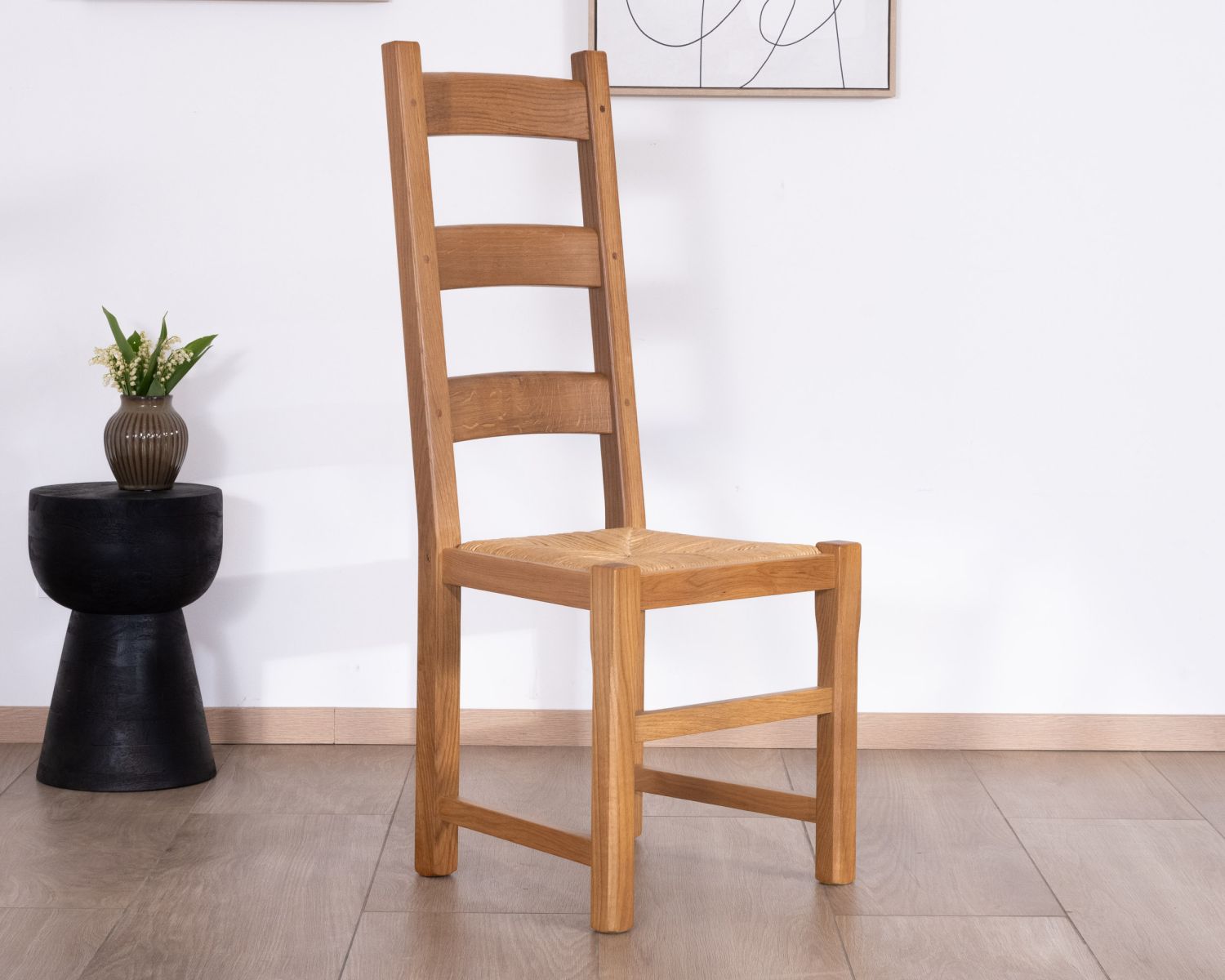 Silla de comedor de roble macizo con asiento trenzado «Antique», de estilo clásico