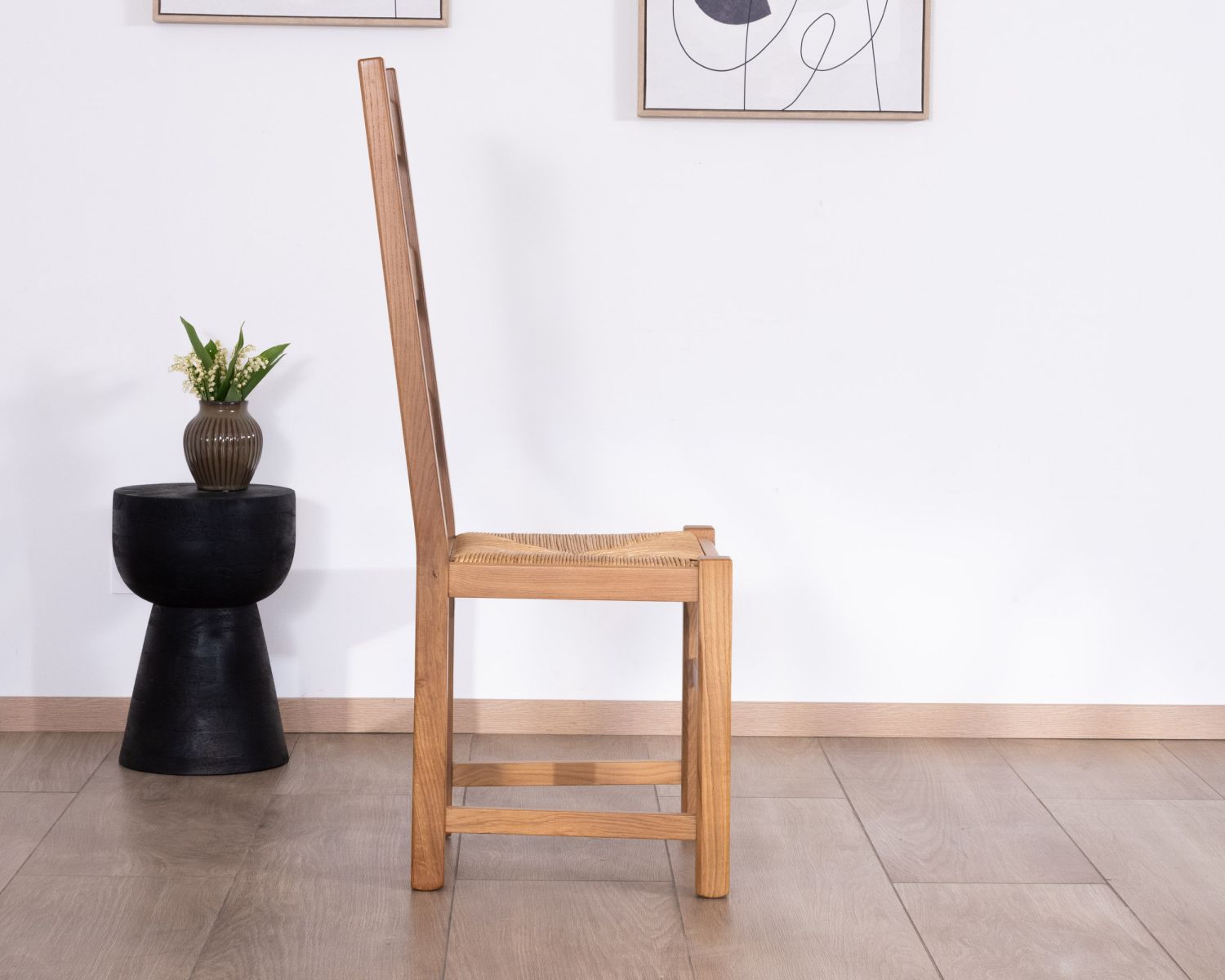 Silla de comedor de roble macizo con asiento trenzado «Antique», de estilo clásico