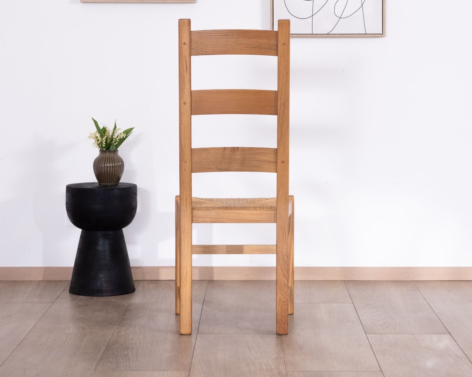 Silla de comedor de roble macizo con asiento trenzado «Antique», de estilo clásico