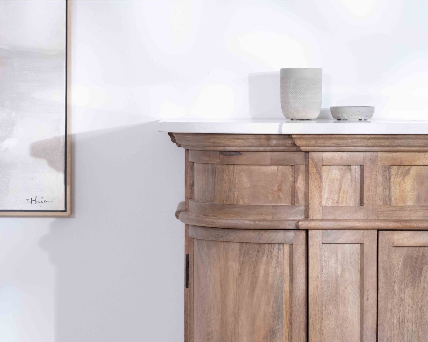Mueble de baño con un lavabo, de madera maciza de mango y cuarzo blanco «Églantine»