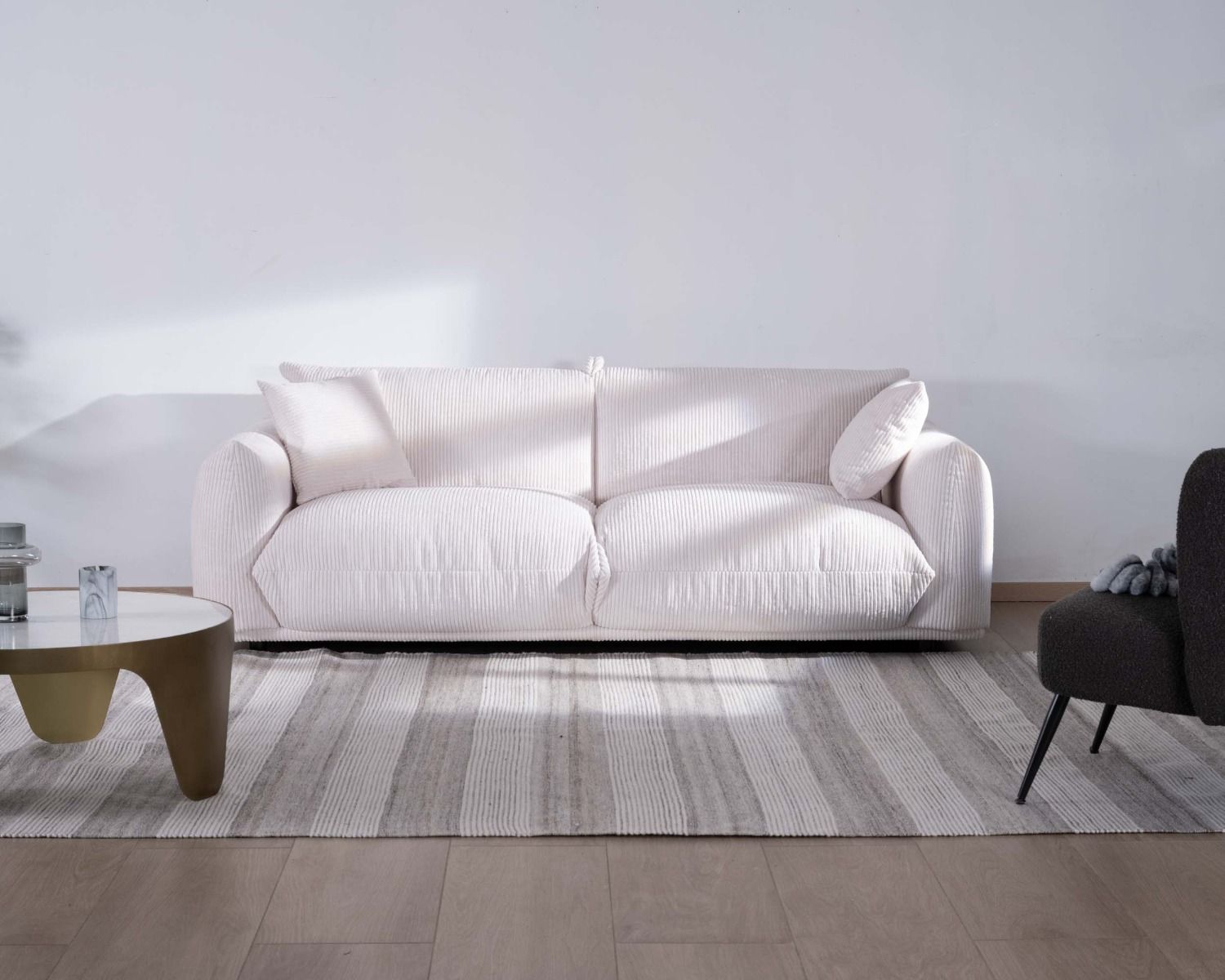 Sofá retro de 3 plazas de terciopelo blanco «Moon»