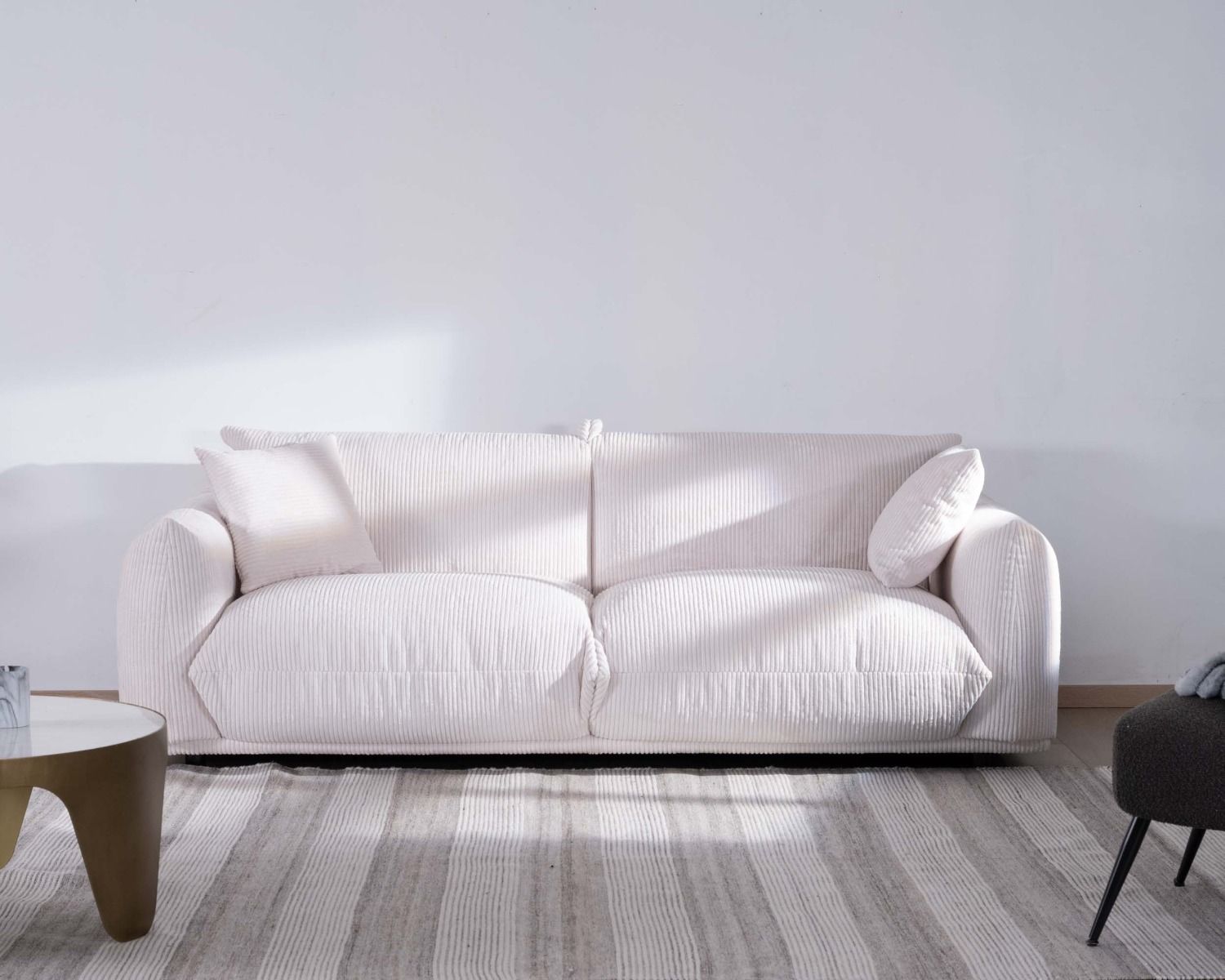 Sofá retro de 3 plazas de terciopelo blanco «Moon»