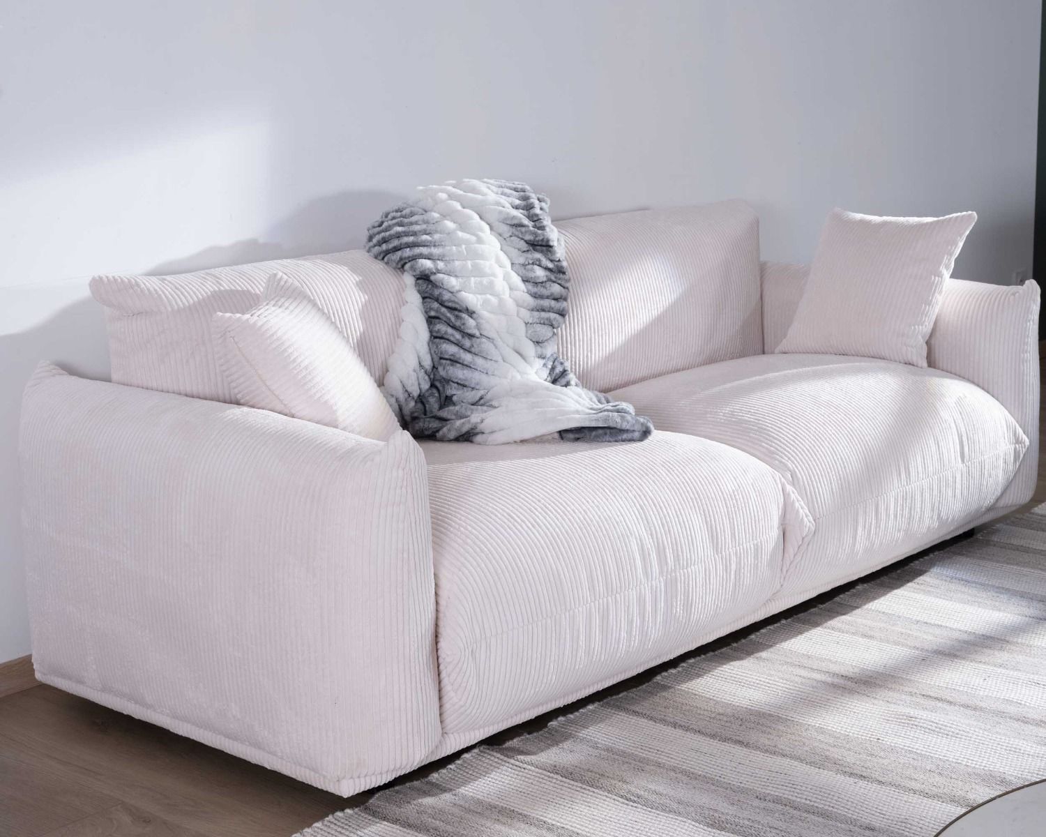 Sofá retro de 3 plazas de terciopelo blanco «Moon»