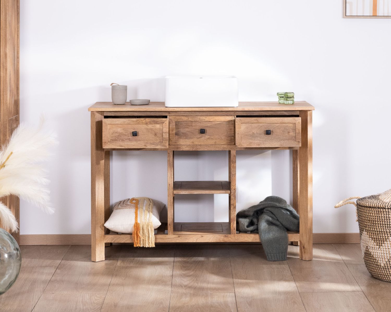 Mueble con lavabo individual de 120 cm «Maestro», de madera de mango