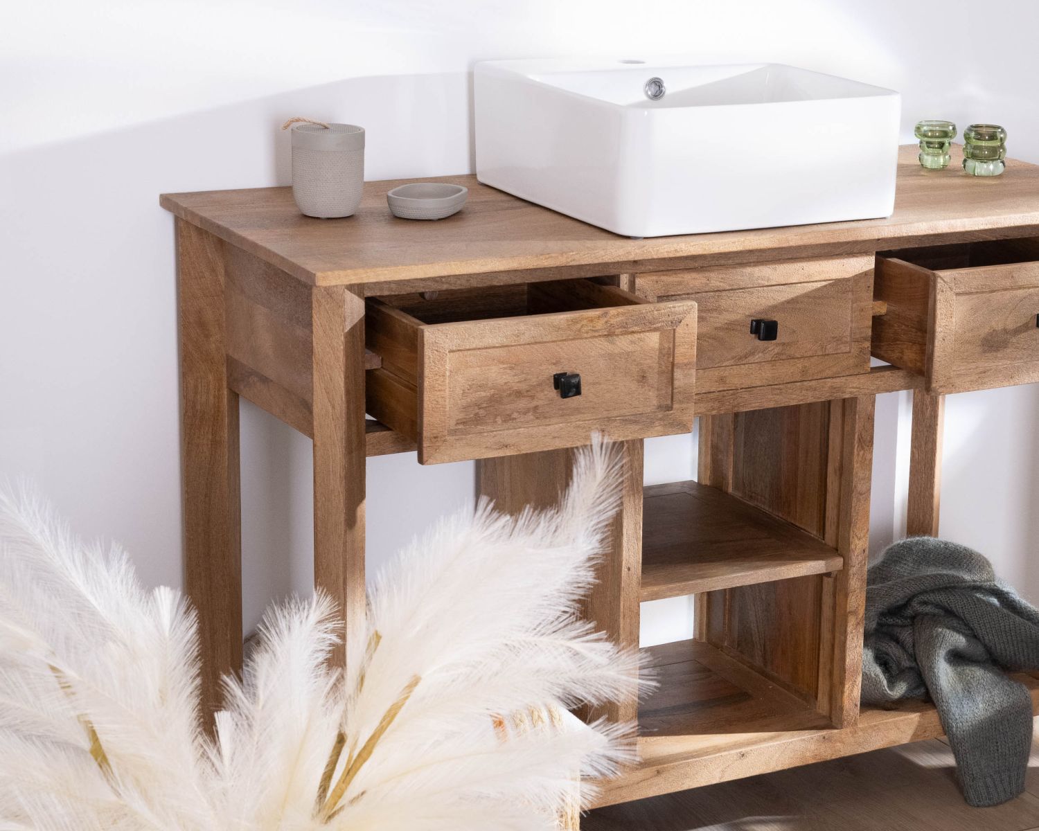 Mueble con lavabo individual de 120 cm «Maestro», de madera de mango